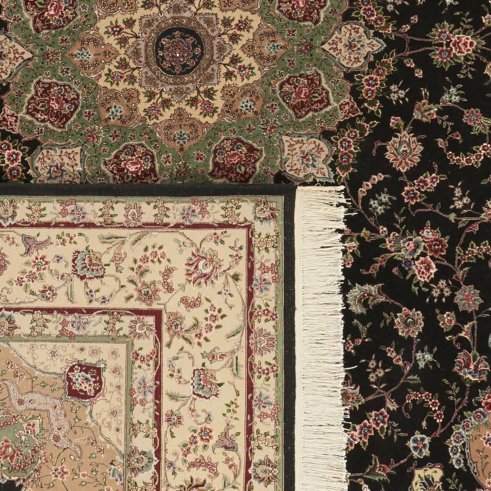 Tabriz Floral Medallion Silk Hand-Knotted Wool Rug