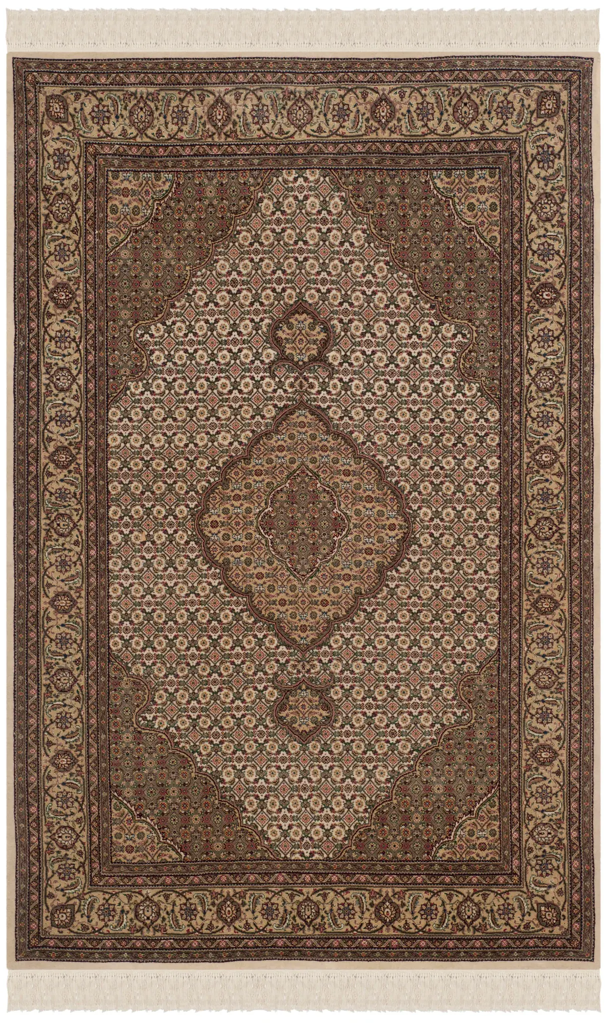 Tabriz Herati Floral Medallion Hand-Knotted Silk Rug