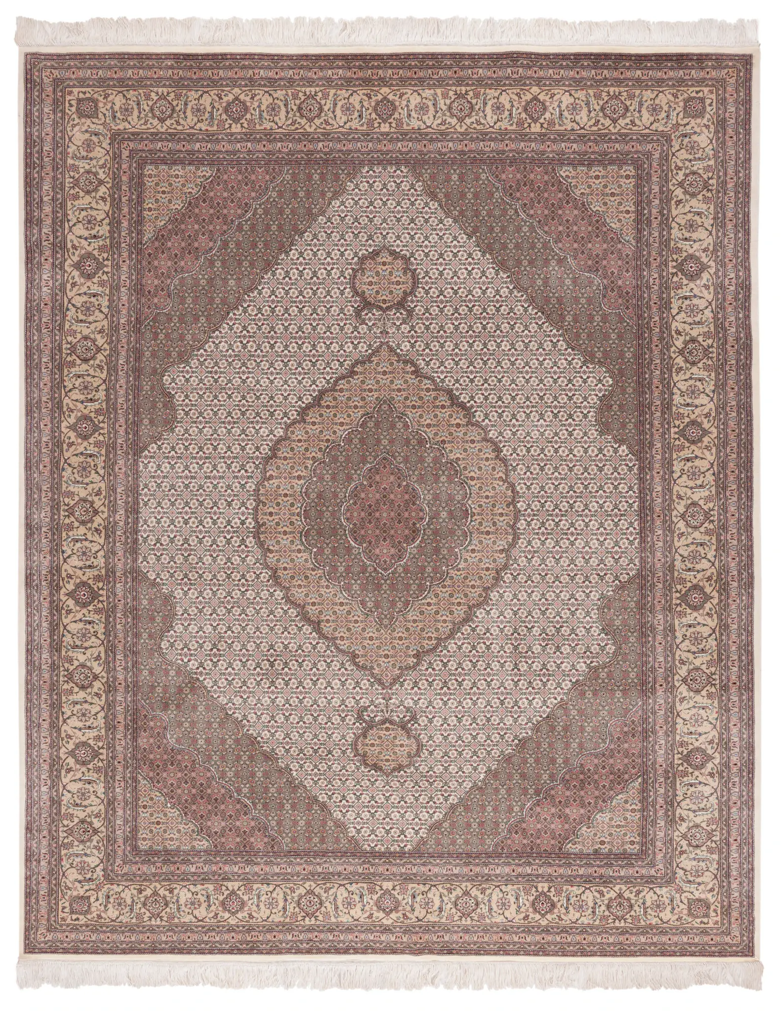 Tabriz Herati Floral Medallion Hand-Knotted Silk Rug