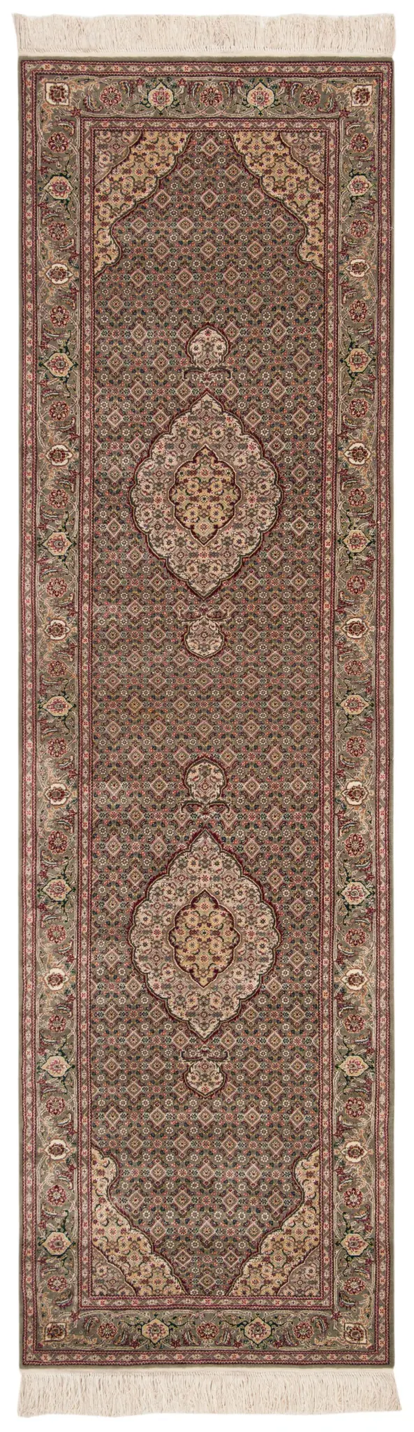 Tabriz Herati Bordered Medallion Hand-Knotted Silk Rug