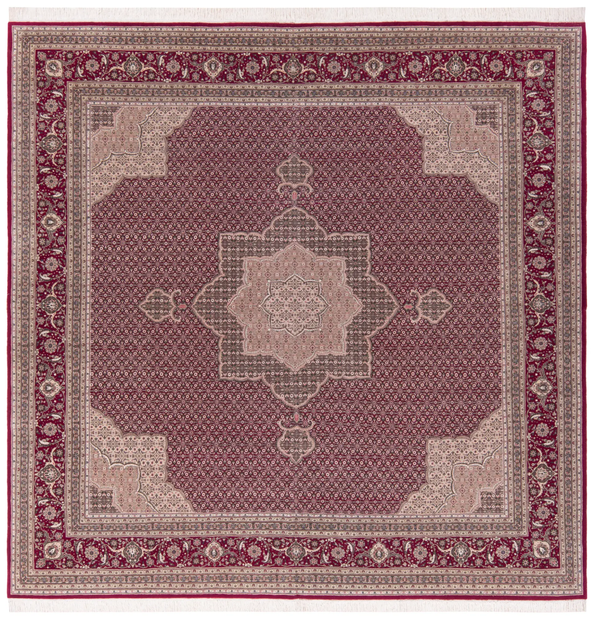 Tabriz Herati Star Medallion Hand-Knotted Silk Rug