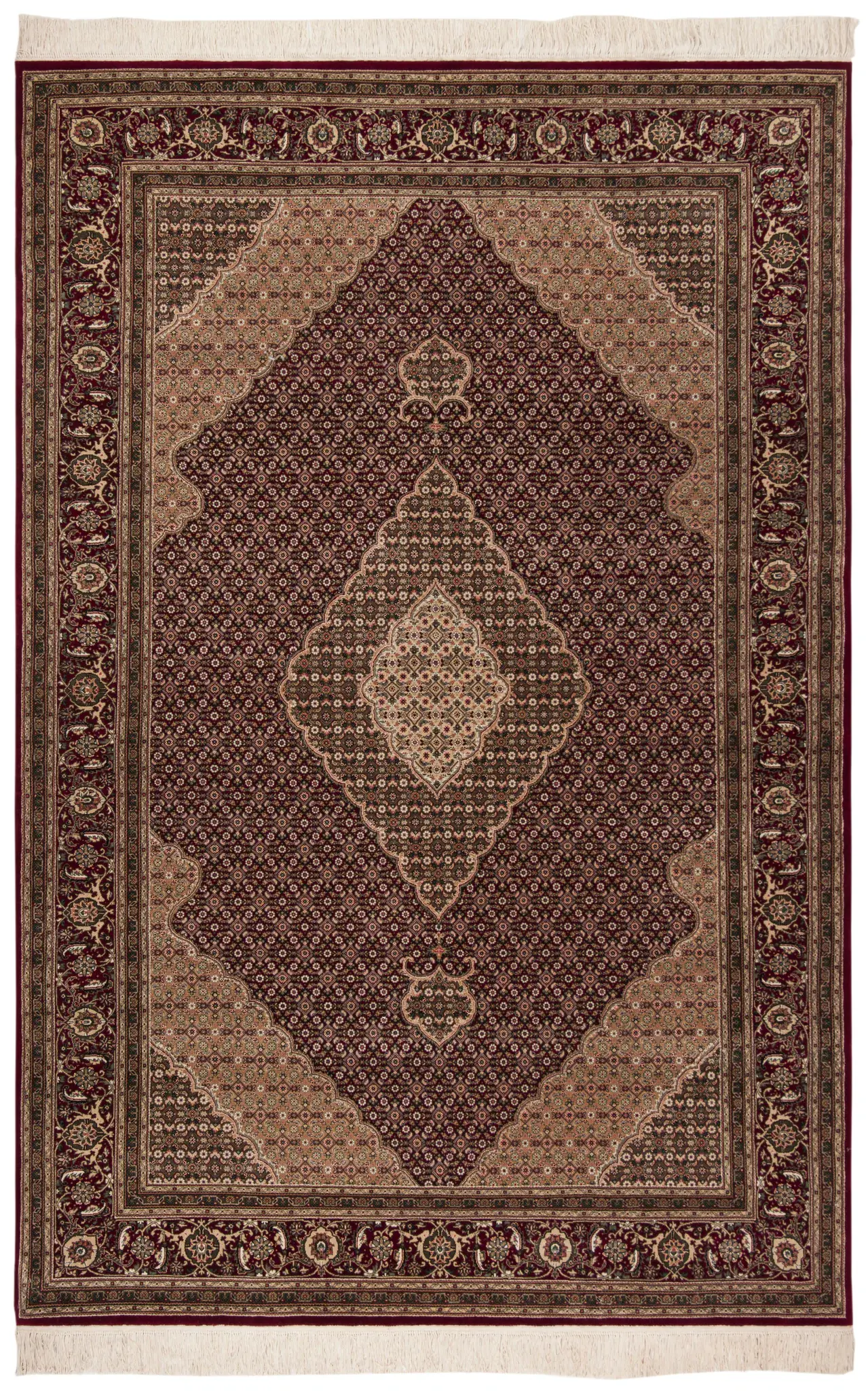 Tabriz Herati Star Medallion Hand-Knotted Silk Rug