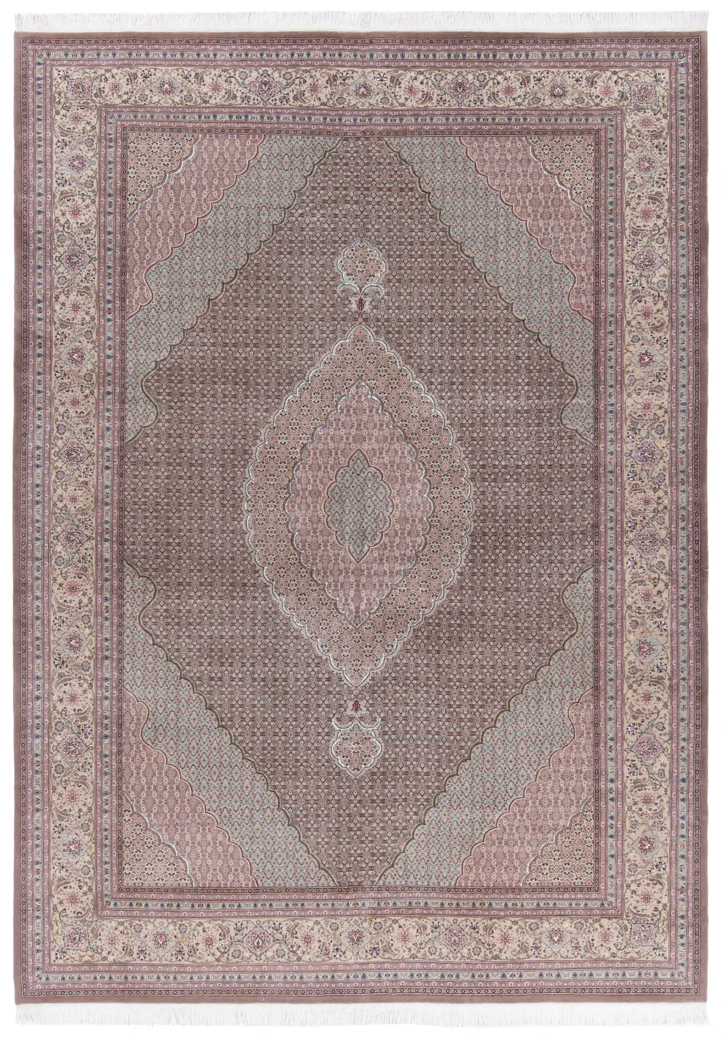 Tabriz Herati Traditional Medallion Hand-Knotted Silk Rug