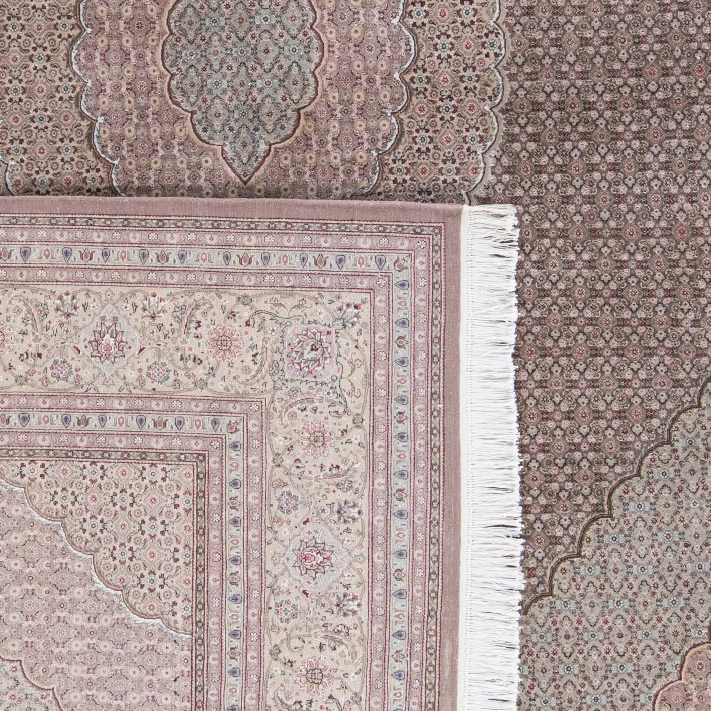Tabriz Herati Traditional Medallion Hand-Knotted Silk Rug