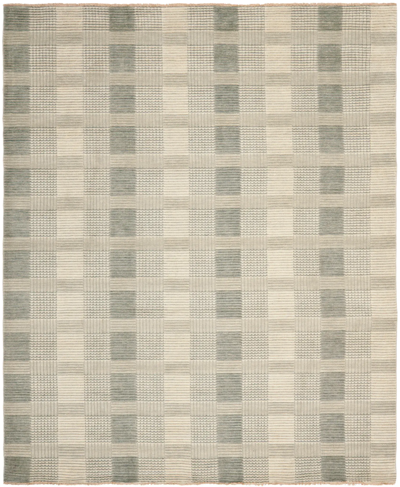Tibetan Ribbed Grid Hand-Loomed Wool Rug