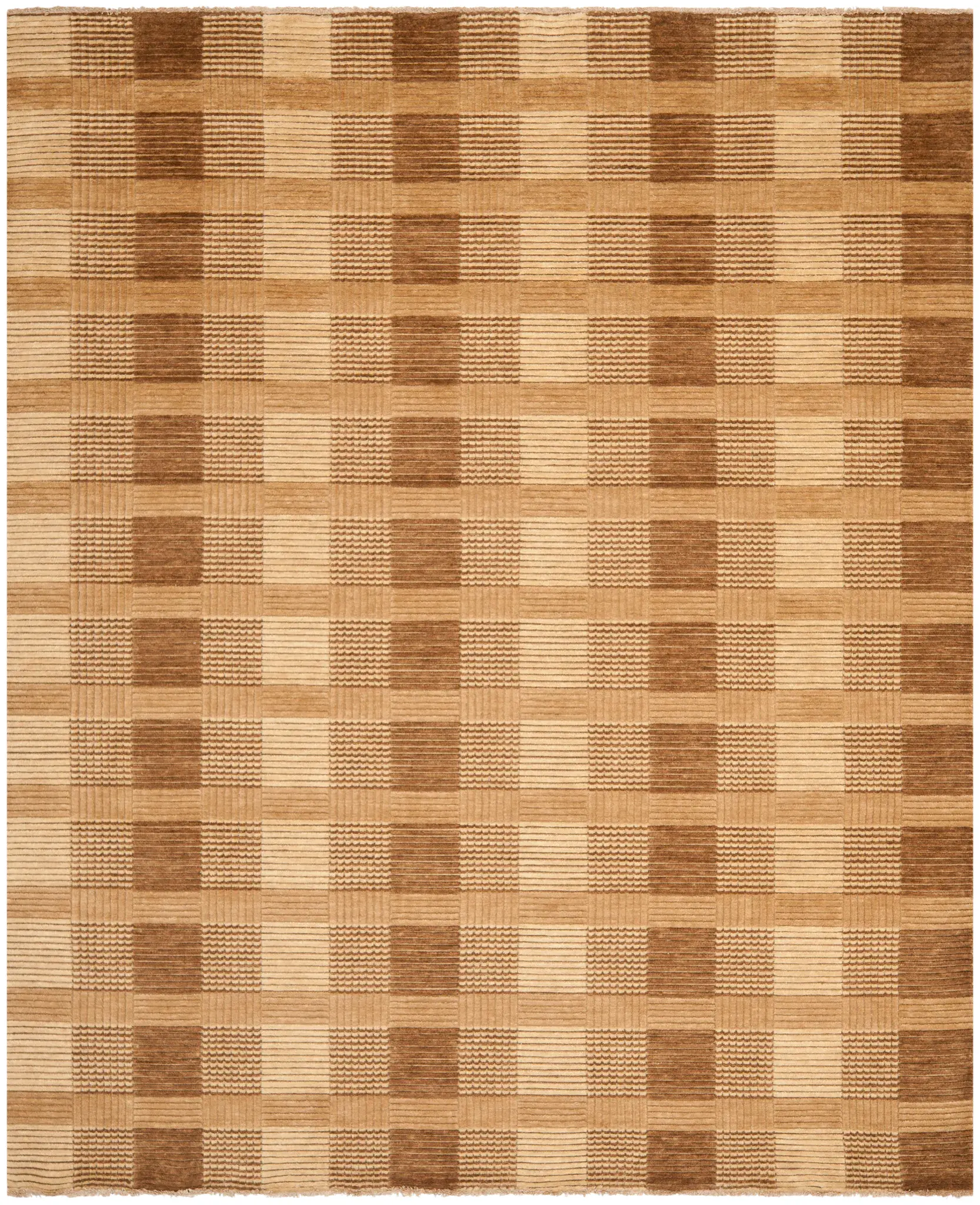 Tibetan Ribbed Grid Hand-Loomed Wool Rug