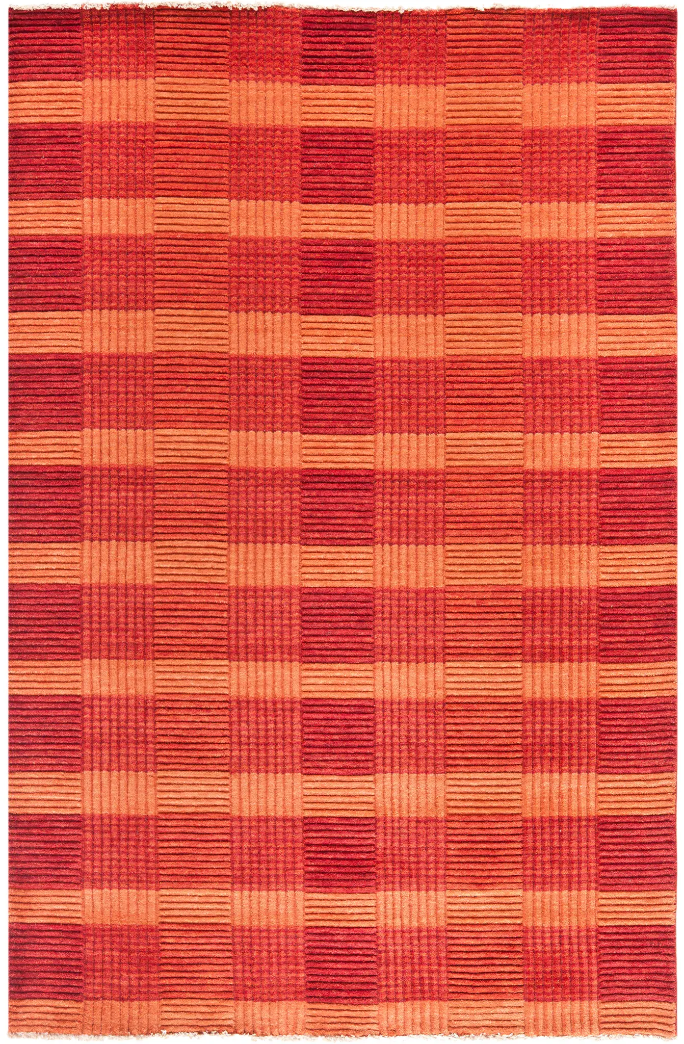 Tibetan Ribbed Grid Hand-Loomed Wool Rug