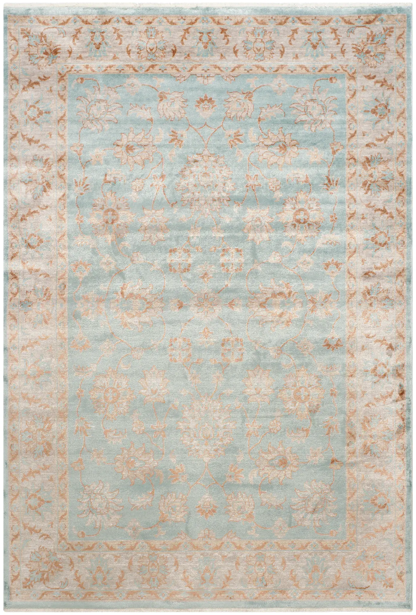 Tibetan Floral Bordered Hand-Loomed Viscose Rug