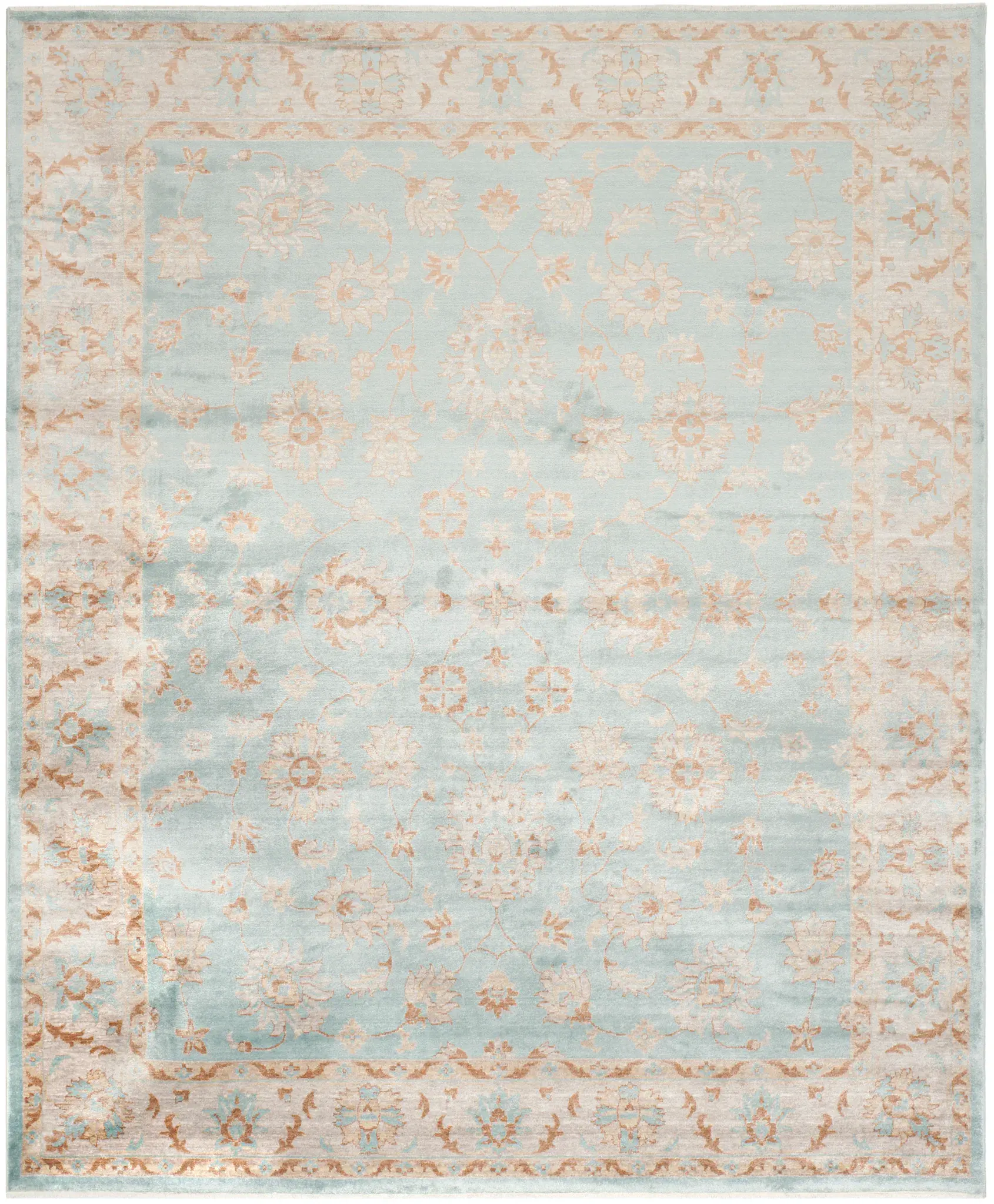 Tibetan Floral Bordered Hand-Loomed Viscose Rug
