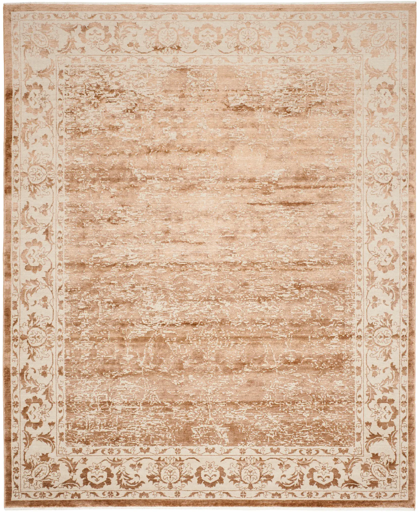 Tibetan Distressed Floral Border Hand-Loomed Viscose Rug
