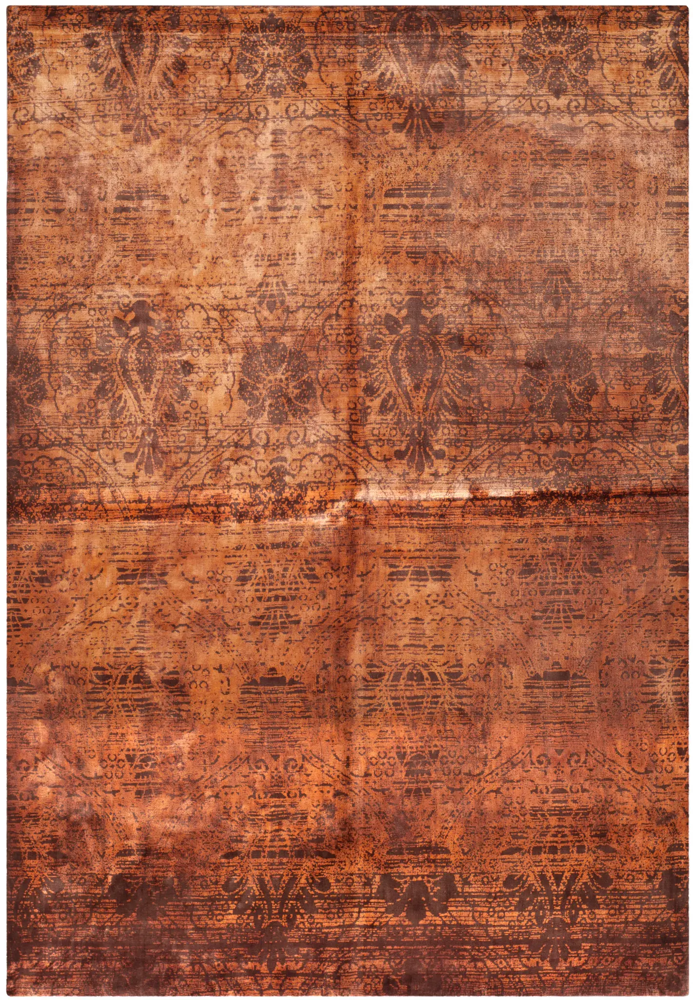 Tibetan Distressed Damask Hand-Loomed Viscose Rug