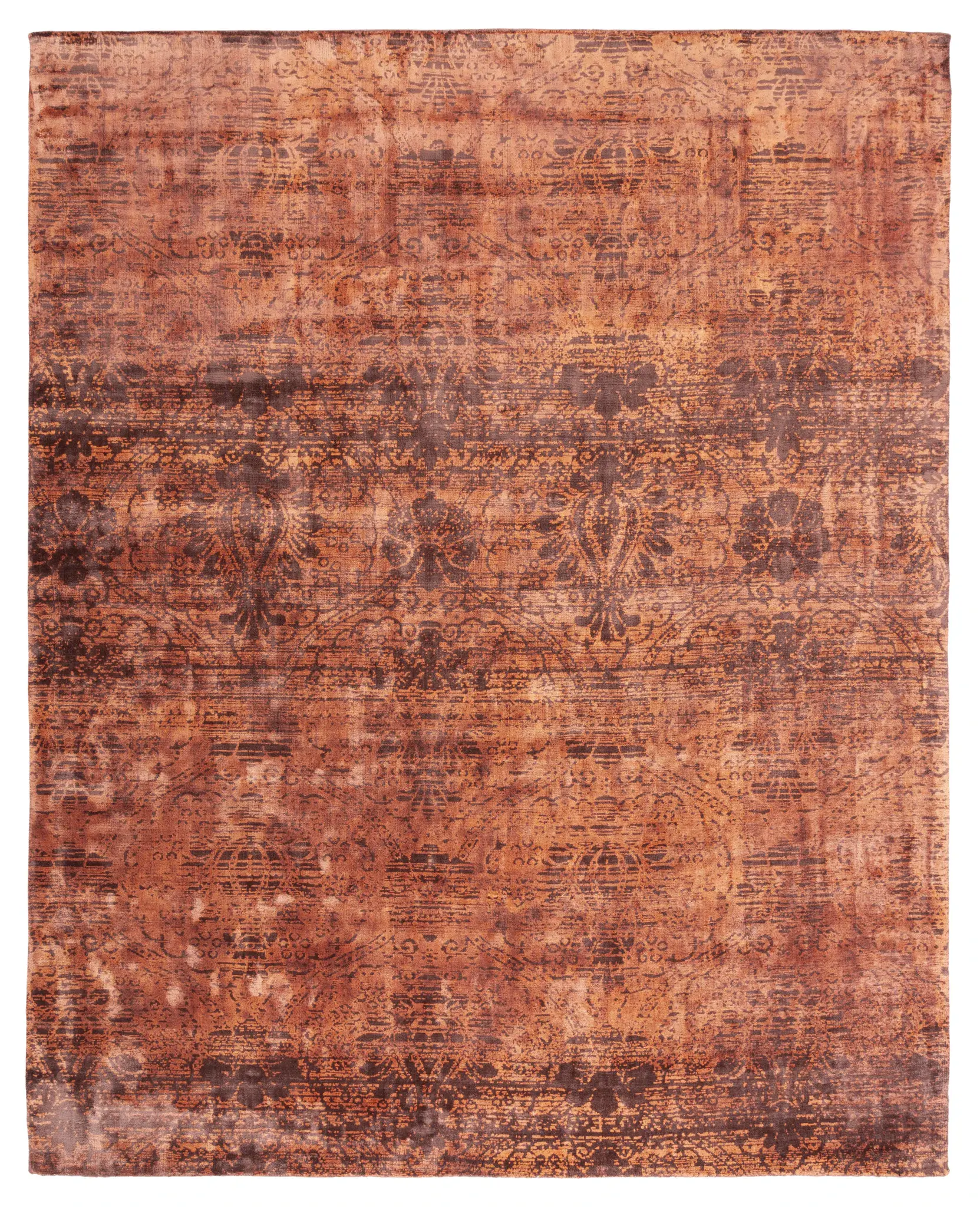 Tibetan Distressed Damask Hand-Loomed Viscose Rug