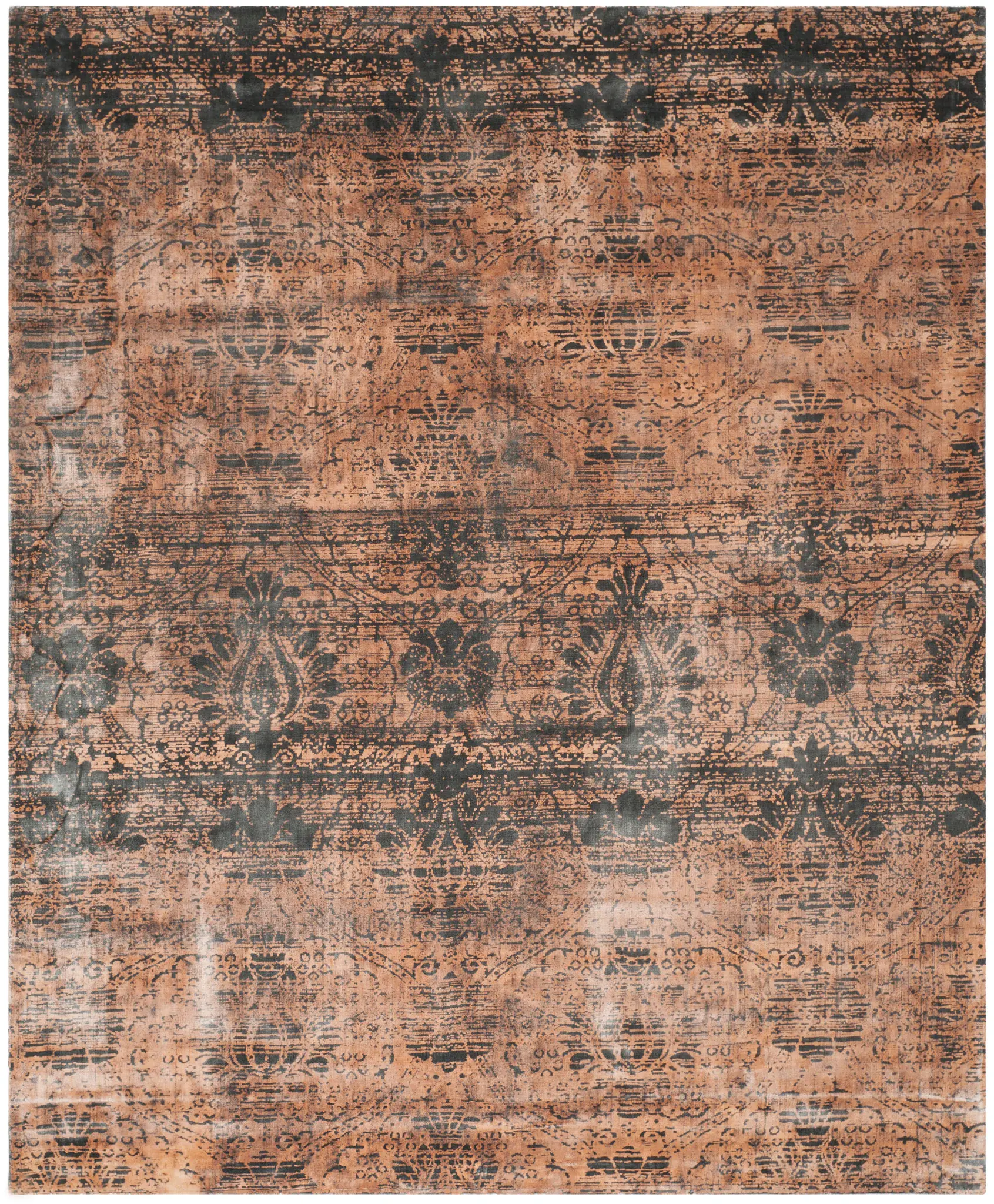 Tibetan Distressed Damask Hand-Loomed Viscose Rug