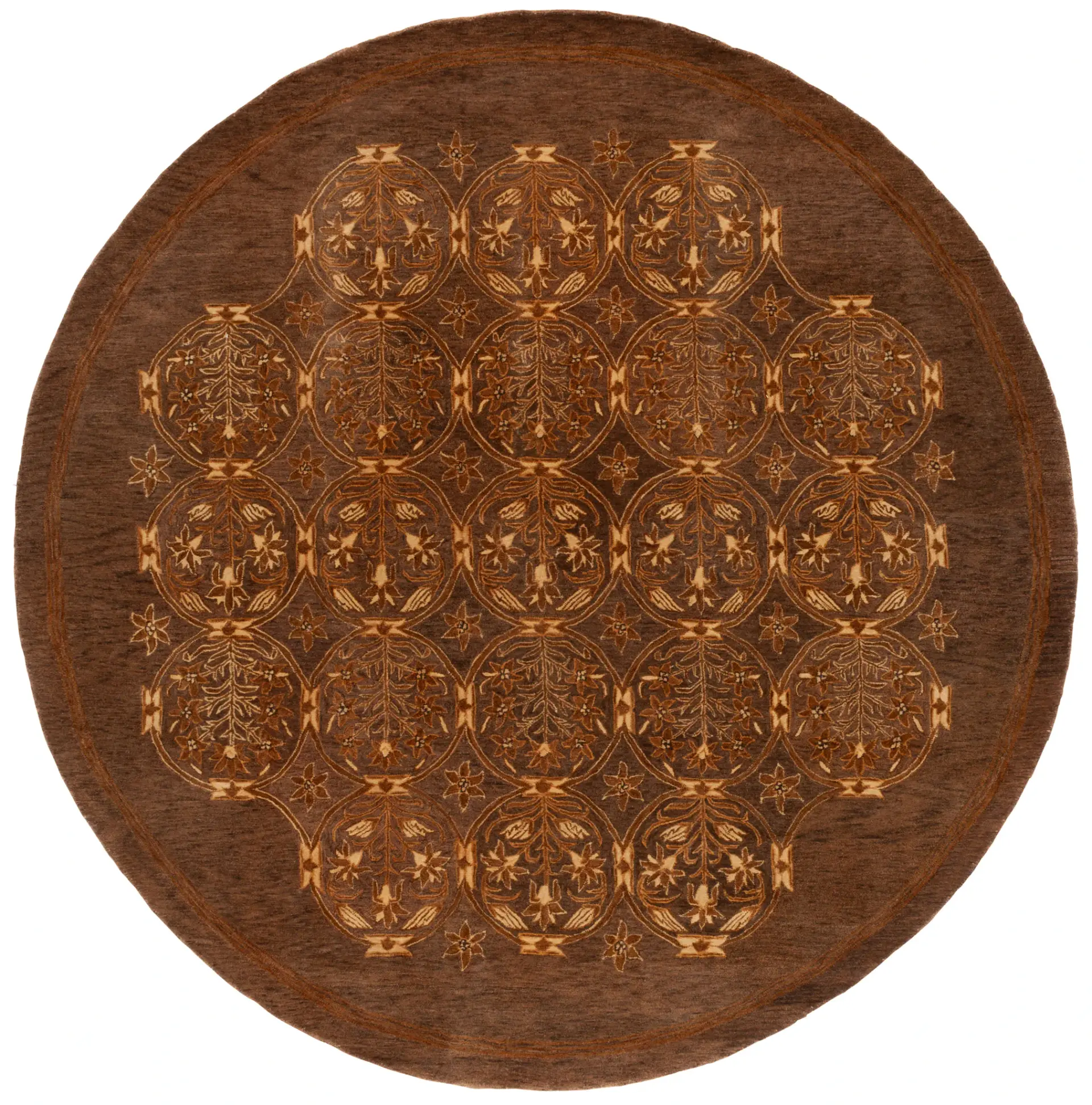 Taj Mahal Floral Medallion Round Hand-Knotted Wool Rug