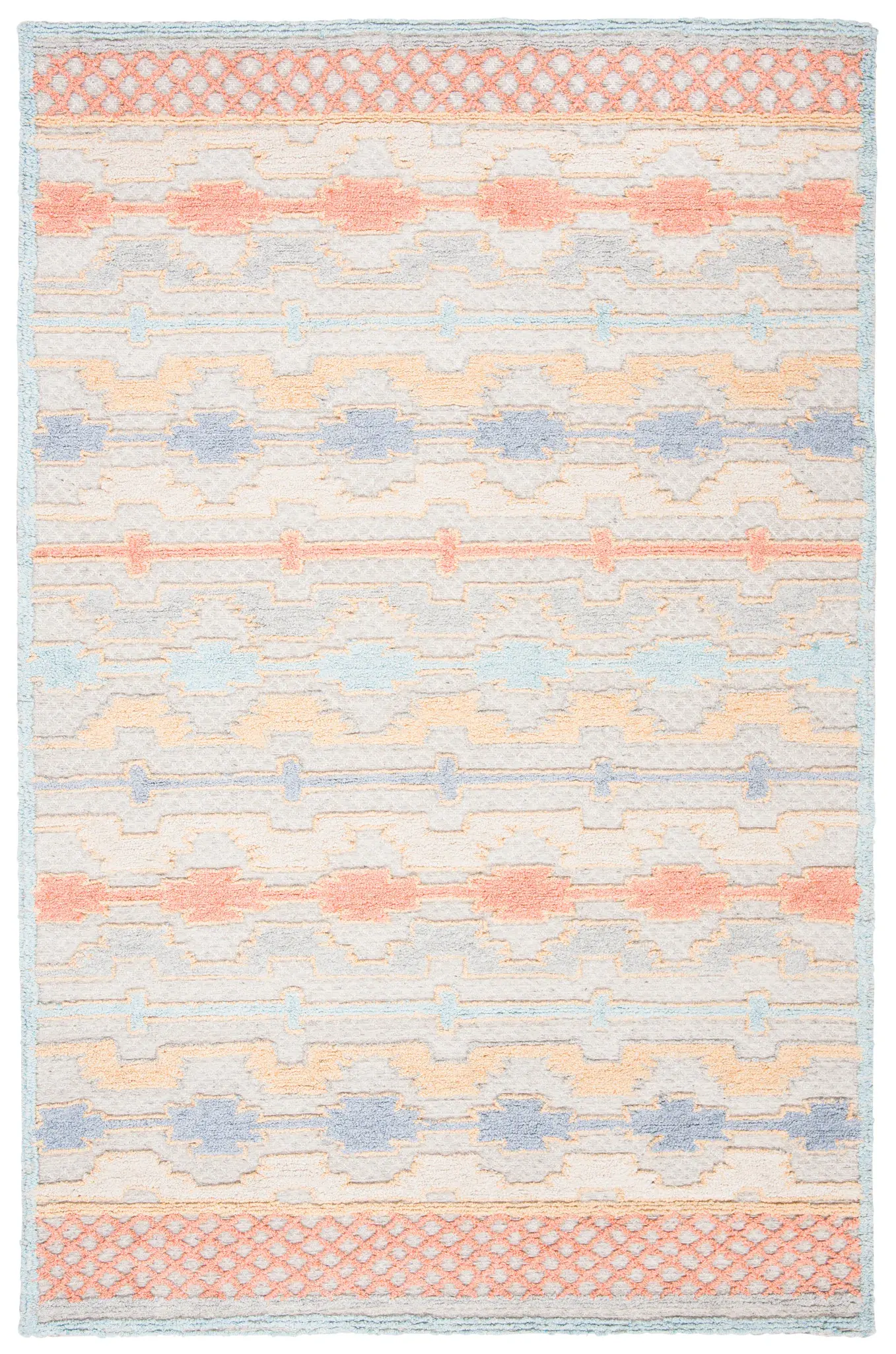Trace Banded Geometric Hand-Tufted Wool Blend Rug