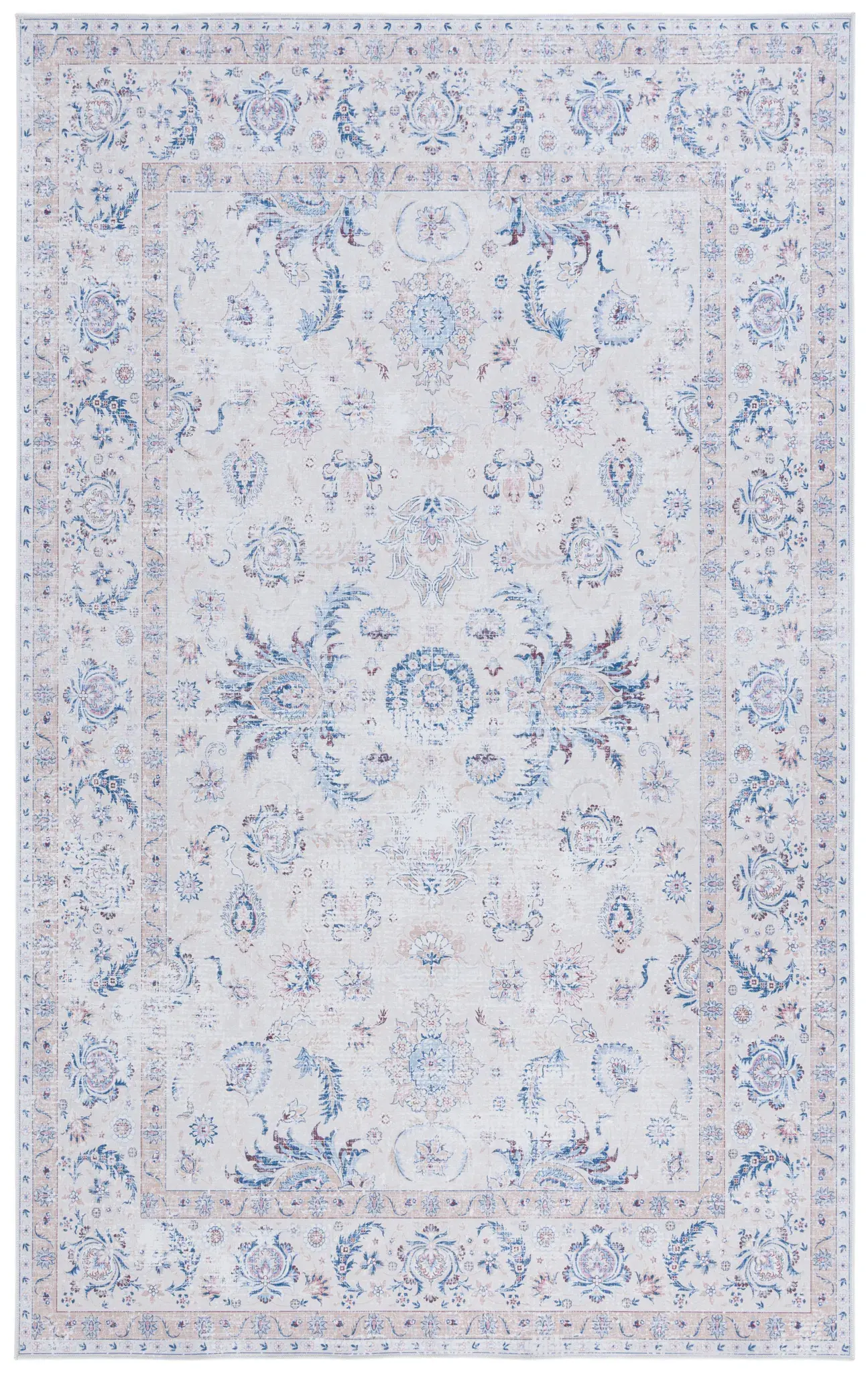 Tucson Distressed Floral Border Washable Rug