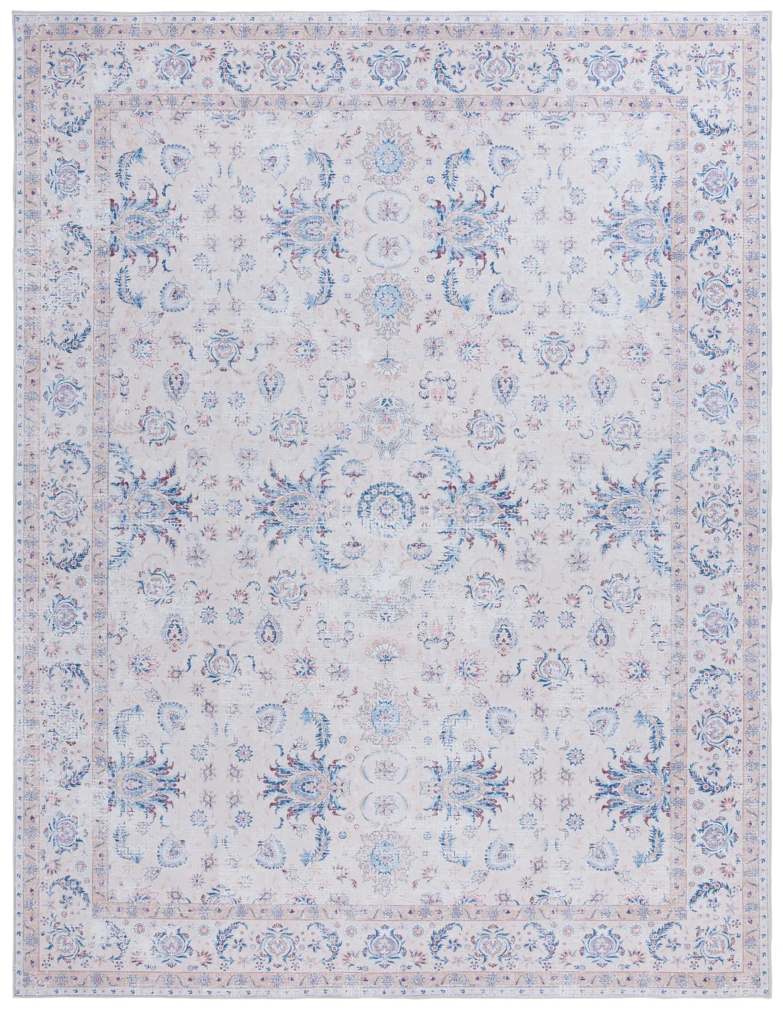 Tucson Distressed Floral Border Washable Rug