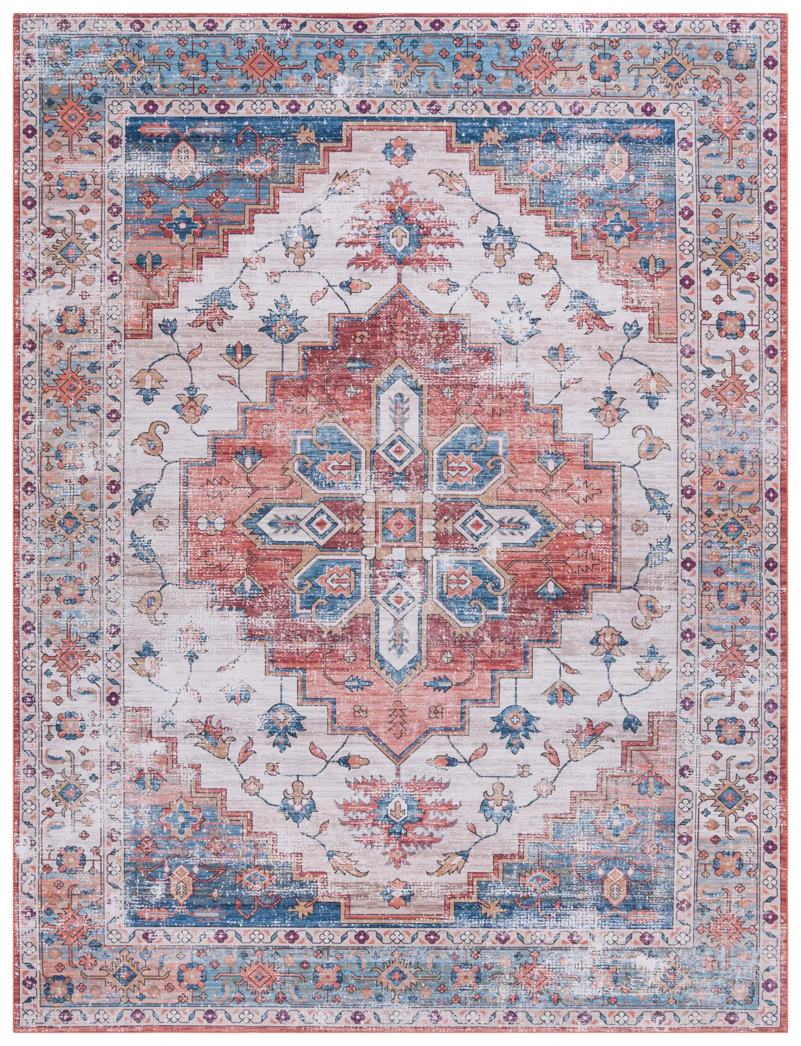 Tucson Southwestern Diamond Medallion Washable Rug