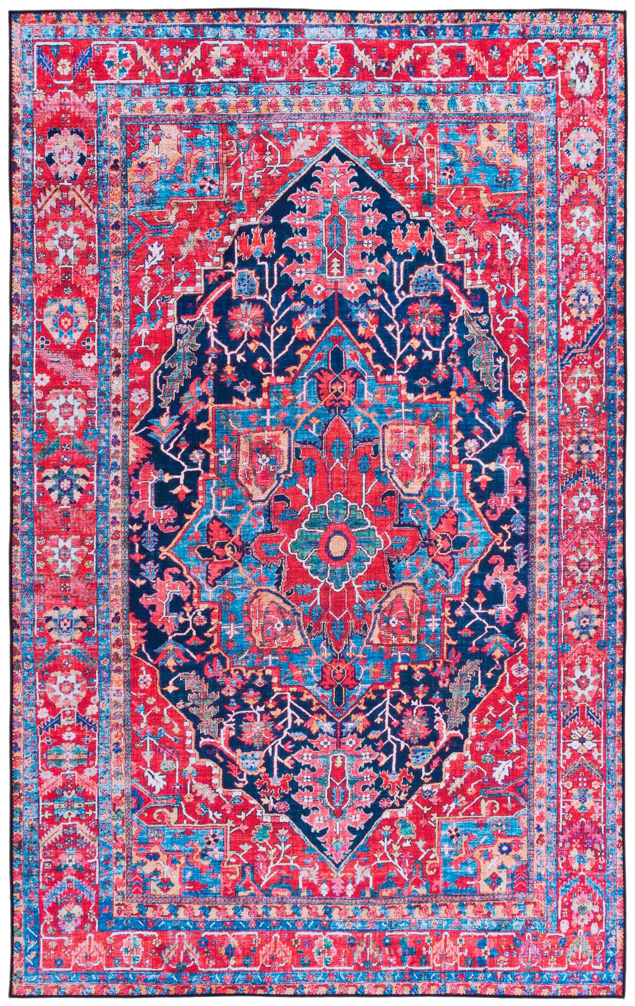 Tucson Traditional Diamond Medallion Washable Rug