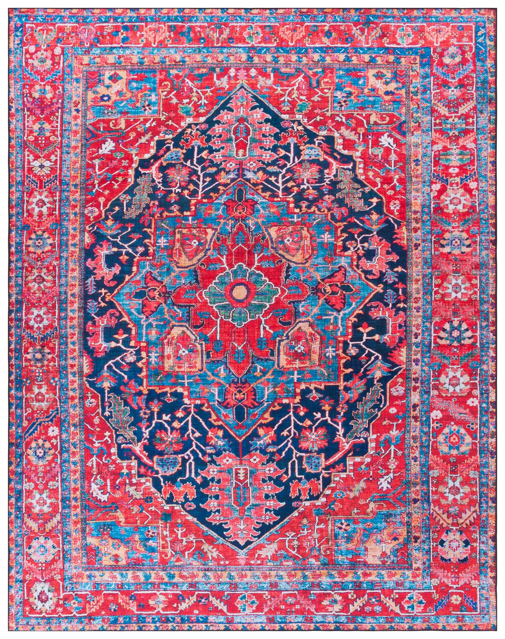 Tucson Traditional Diamond Medallion Washable Rug
