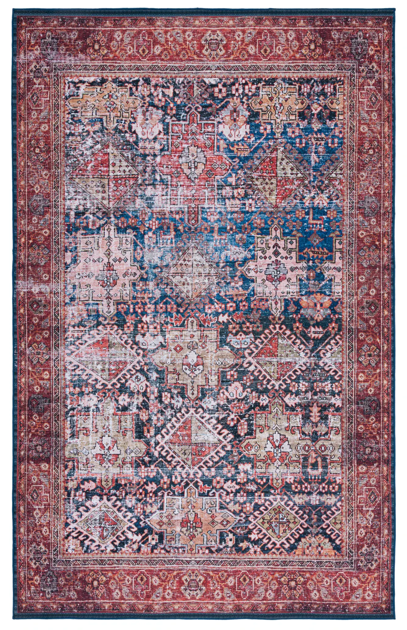 Tucson Distressed Geometric Bordered Washable Rug