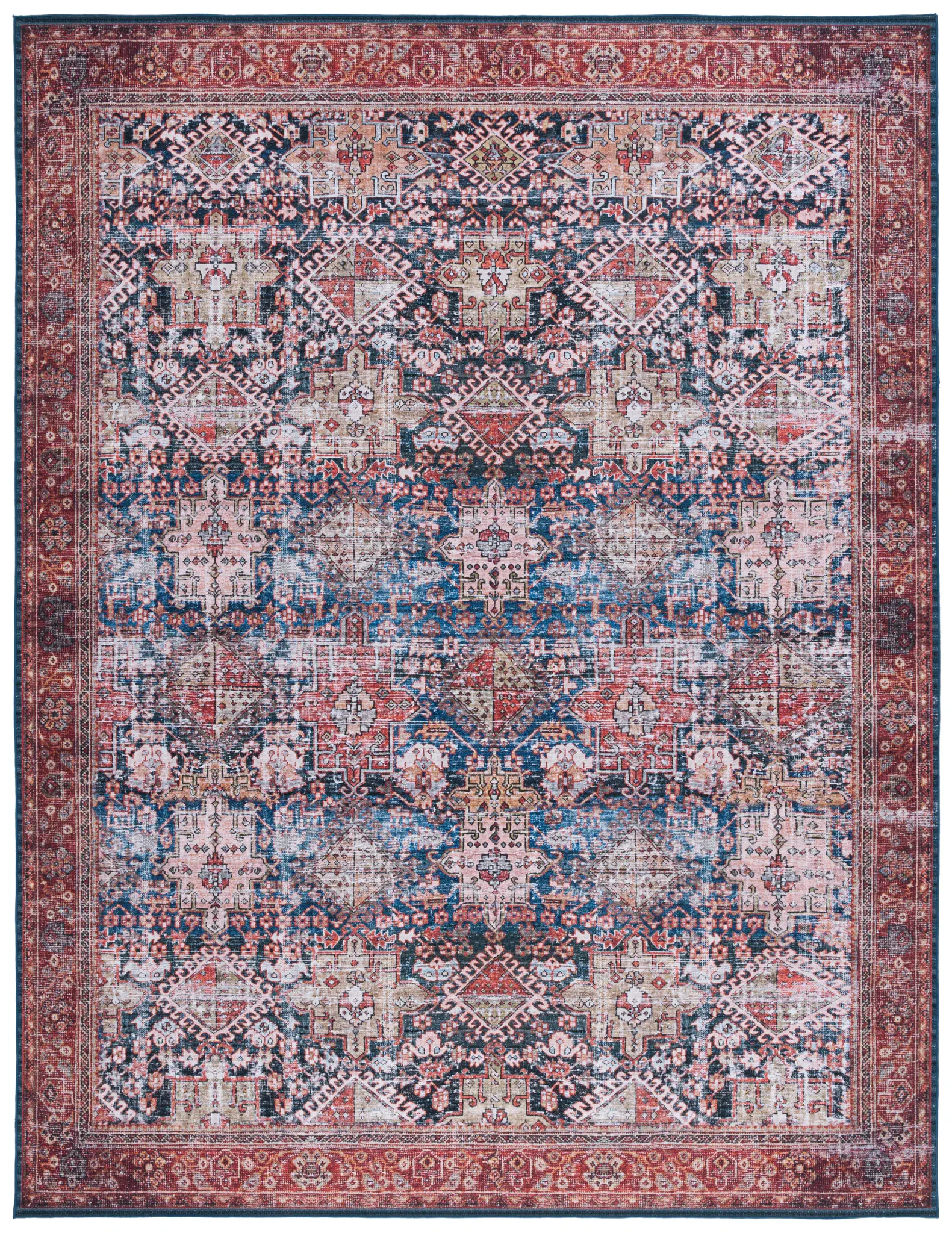 Tucson Distressed Geometric Bordered Washable Rug