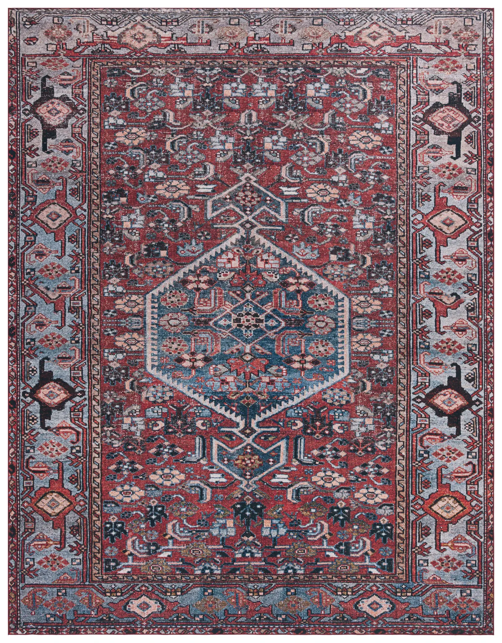Tucson Tribal Diamond Medallion Washable Rug