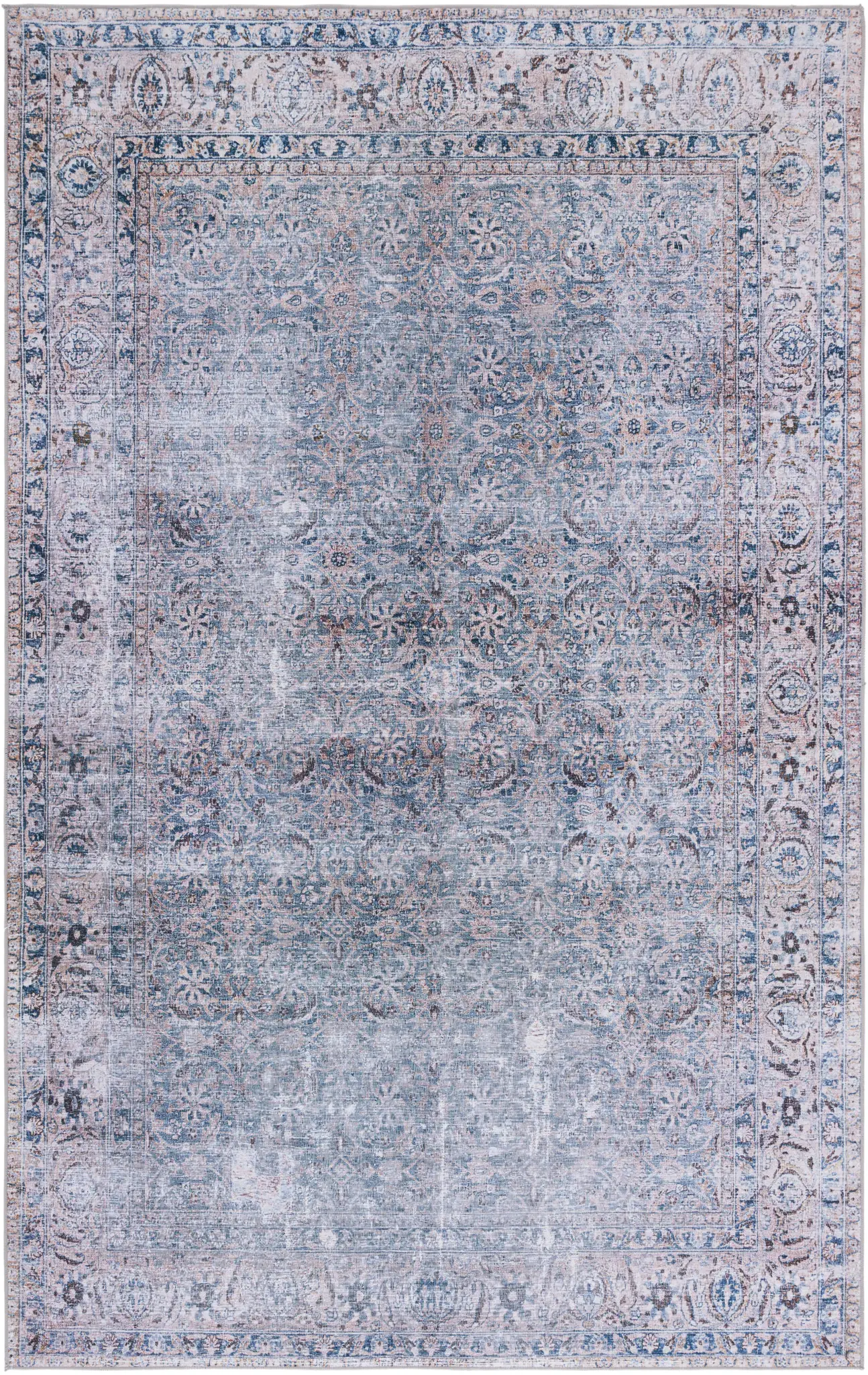 Tucson Distressed Floral Trellis Washable Rug