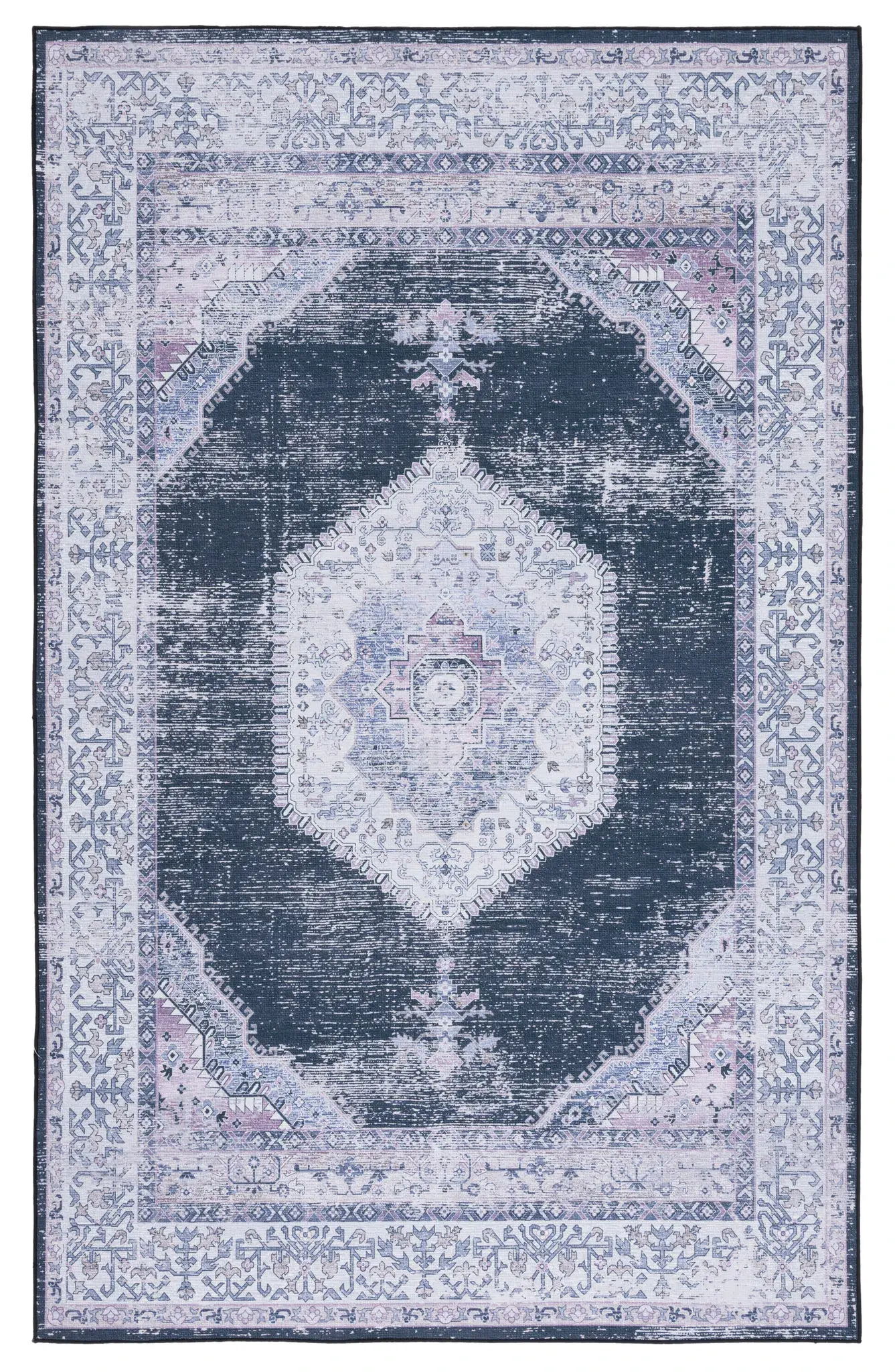 Tucson Distressed Floating Diamond Medallion Washable Rug