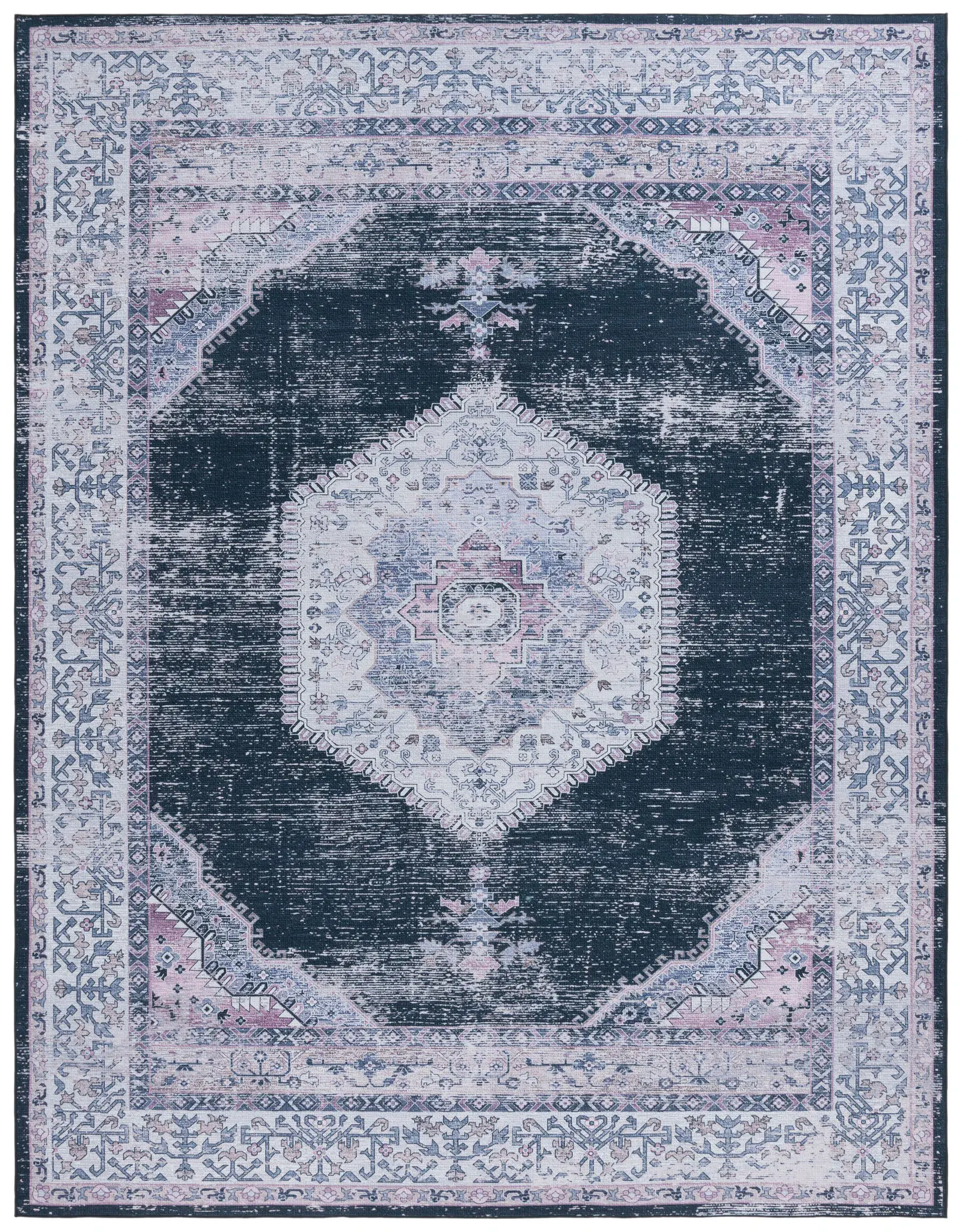 Tucson Distressed Floating Diamond Medallion Washable Rug