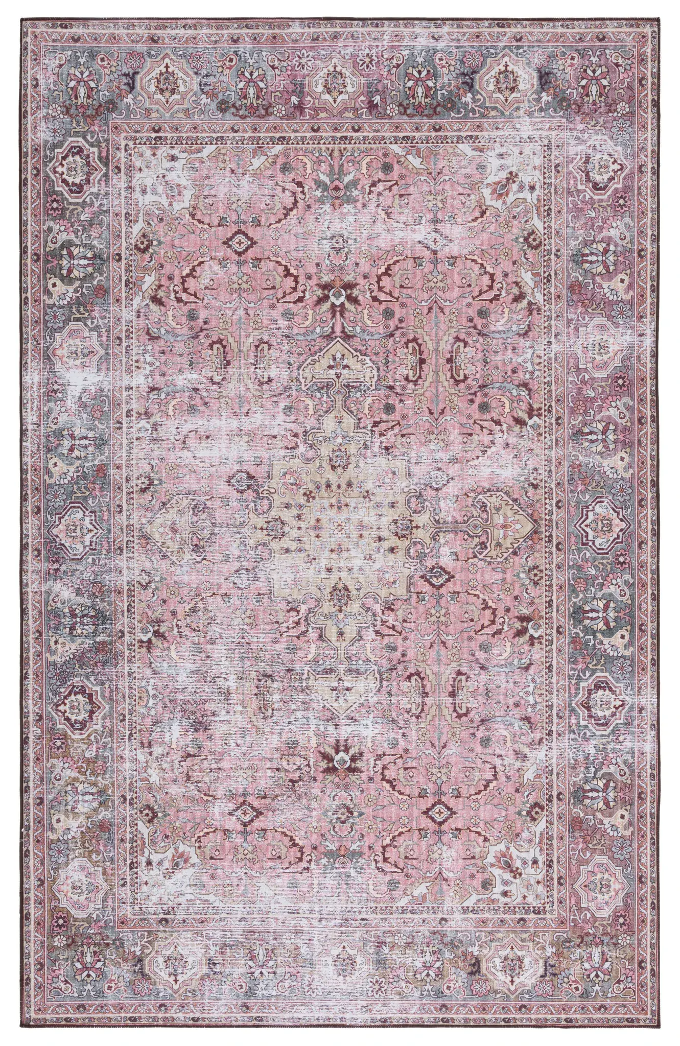 Tucson Distressed Rosette Medallion Washable Rug
