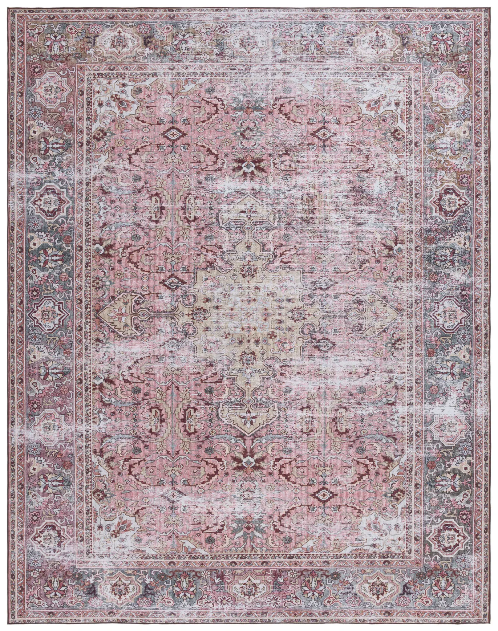 Tucson Distressed Rosette Medallion Washable Rug