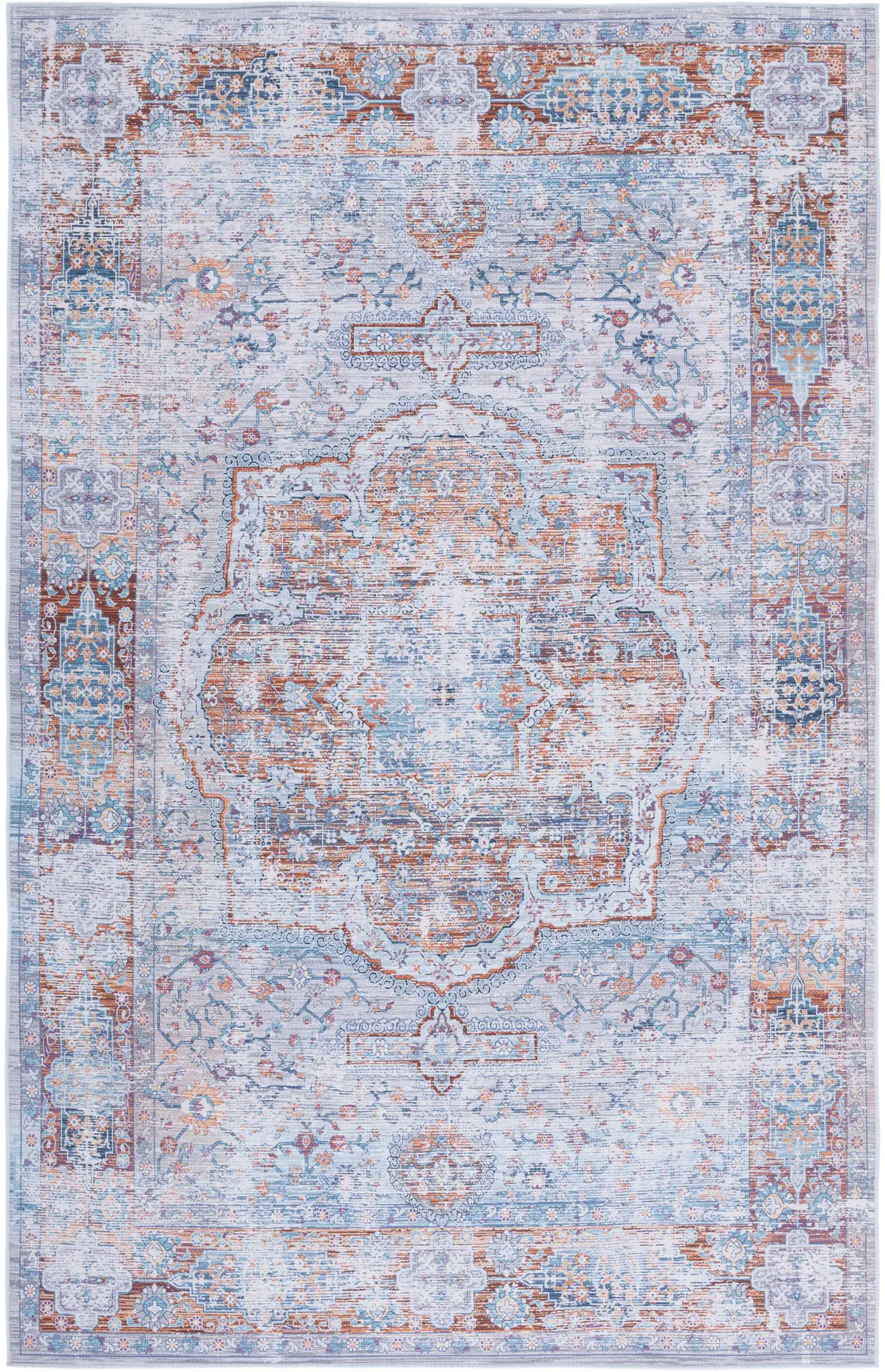 Tucson Faded Medallion Border Washable Rug