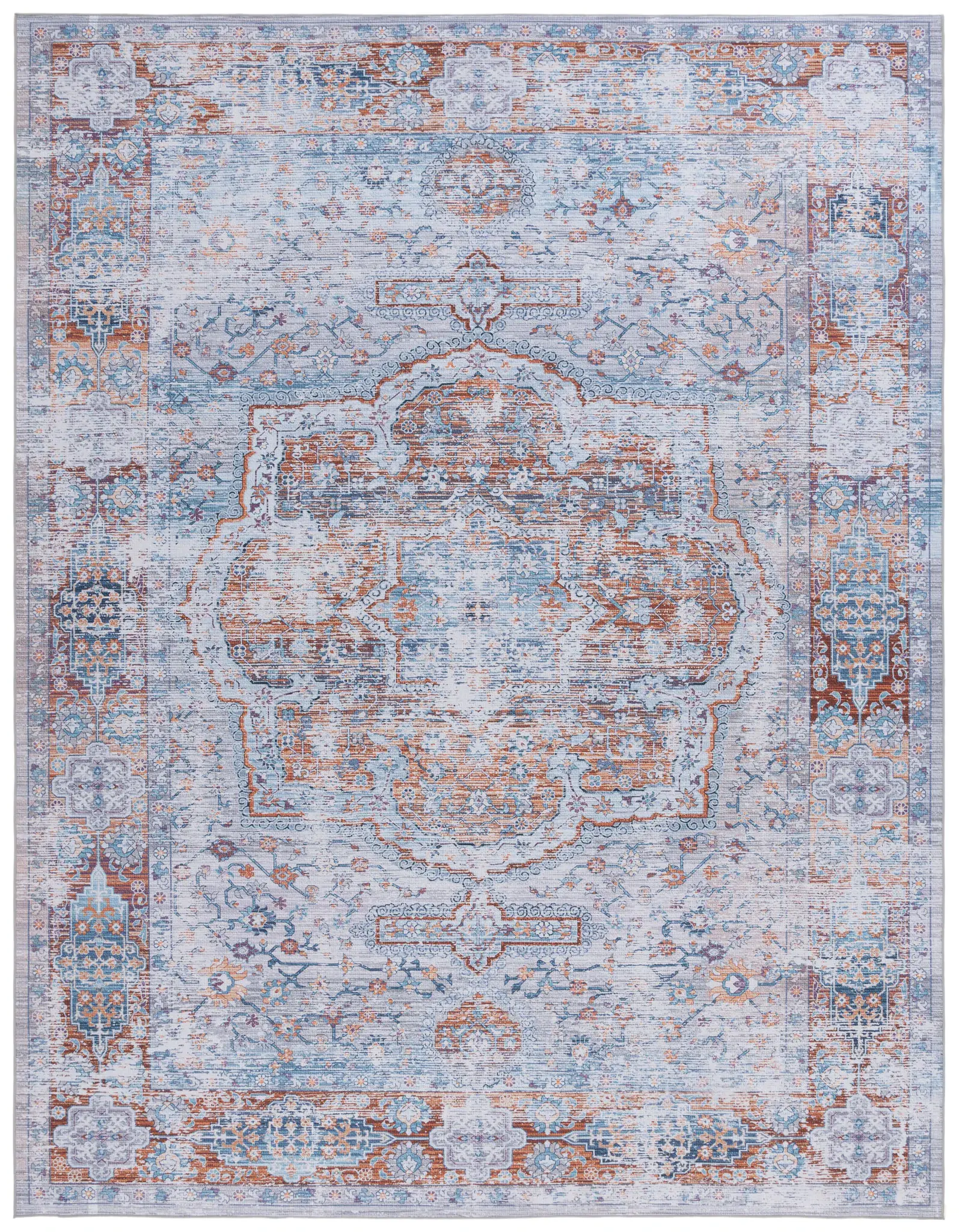 Tucson Faded Medallion Border Washable Rug