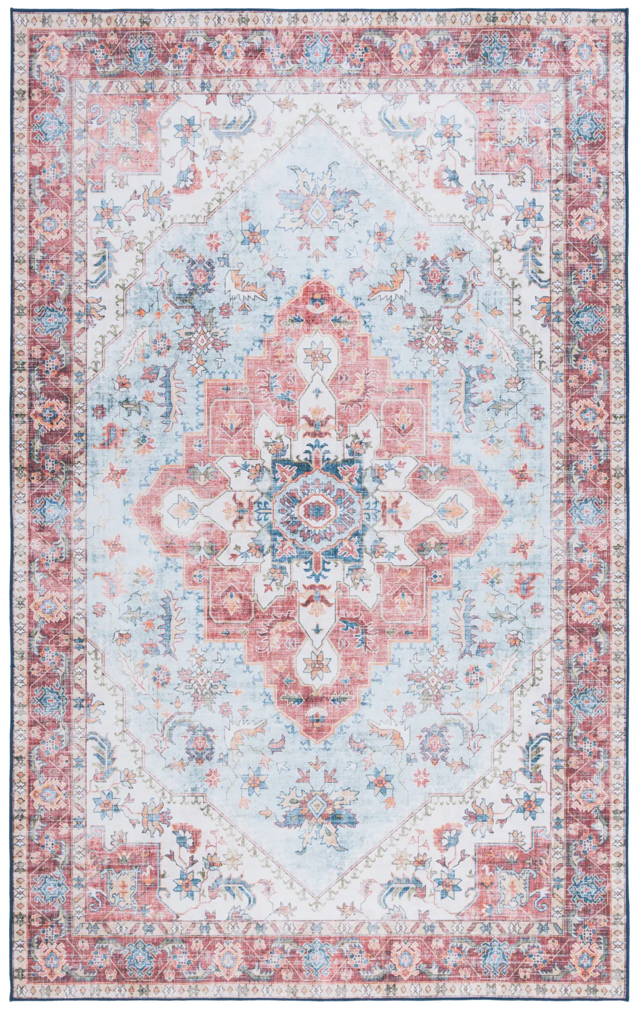 Tucson Traditional Layered Diamond Medallion Washable Rug