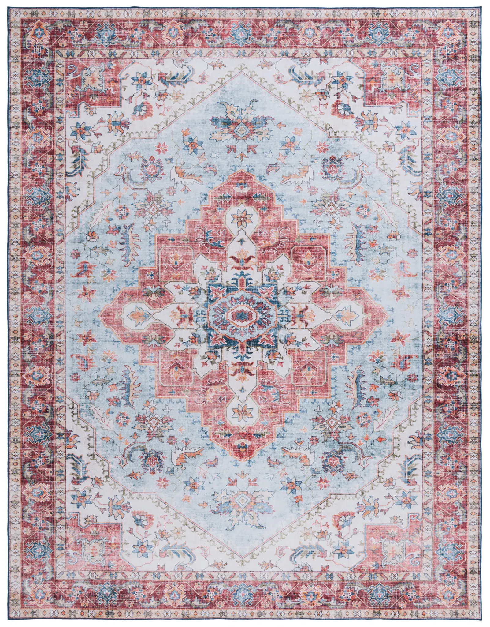 Tucson Traditional Layered Diamond Medallion Washable Rug