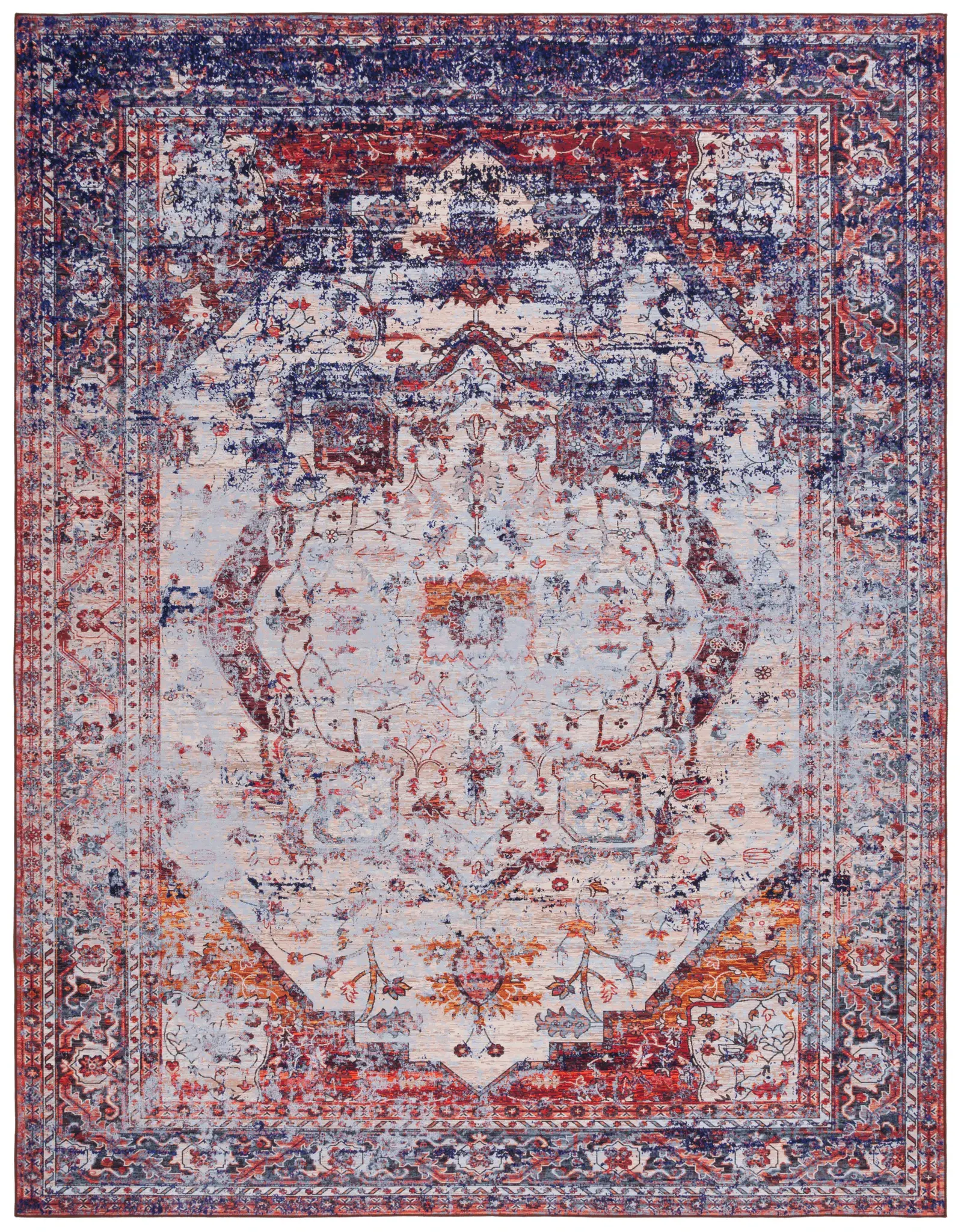 Tucson Distressed Framed Medallion Washable Rug