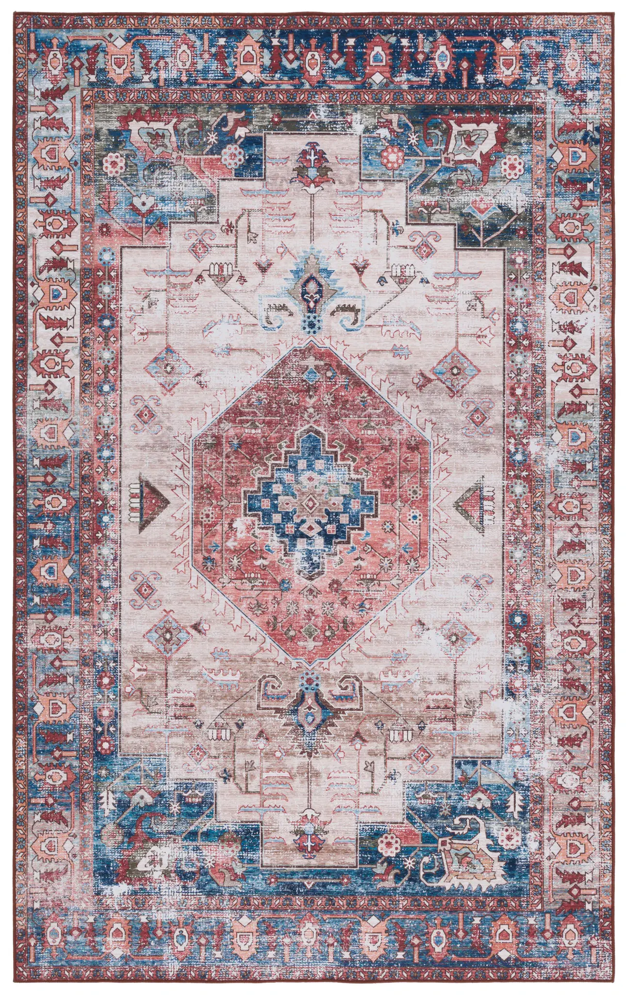 Tucson Distressed Stepped Medallion Washable Rug