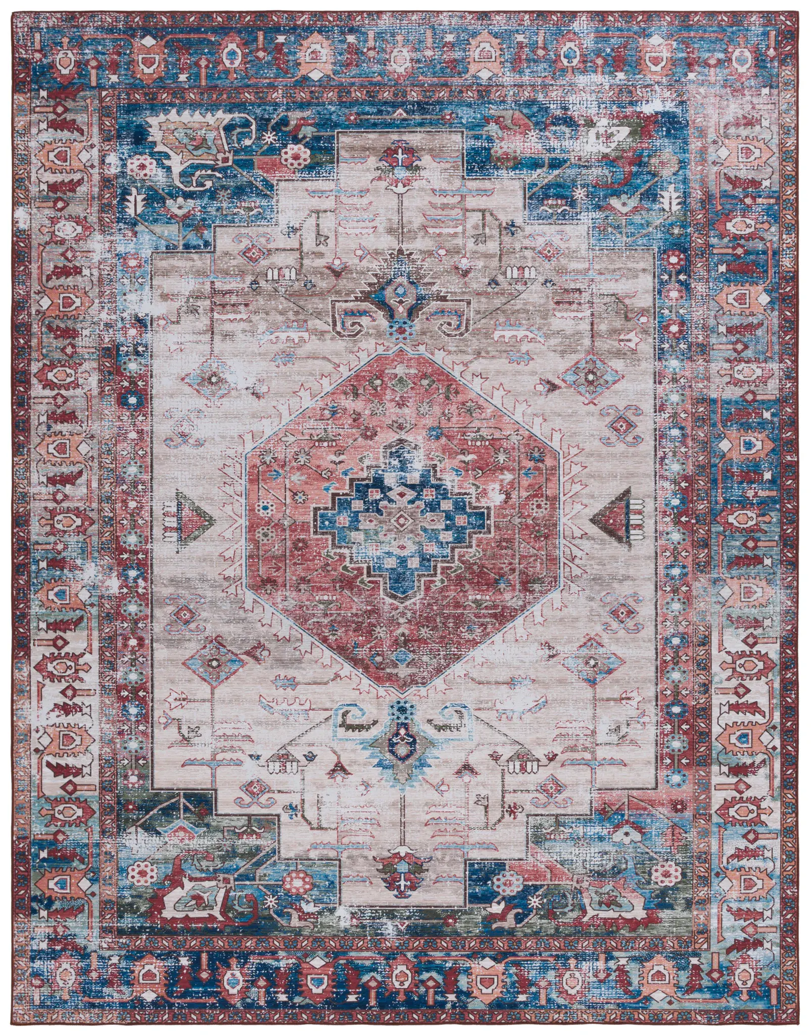 Tucson Distressed Stepped Medallion Washable Rug