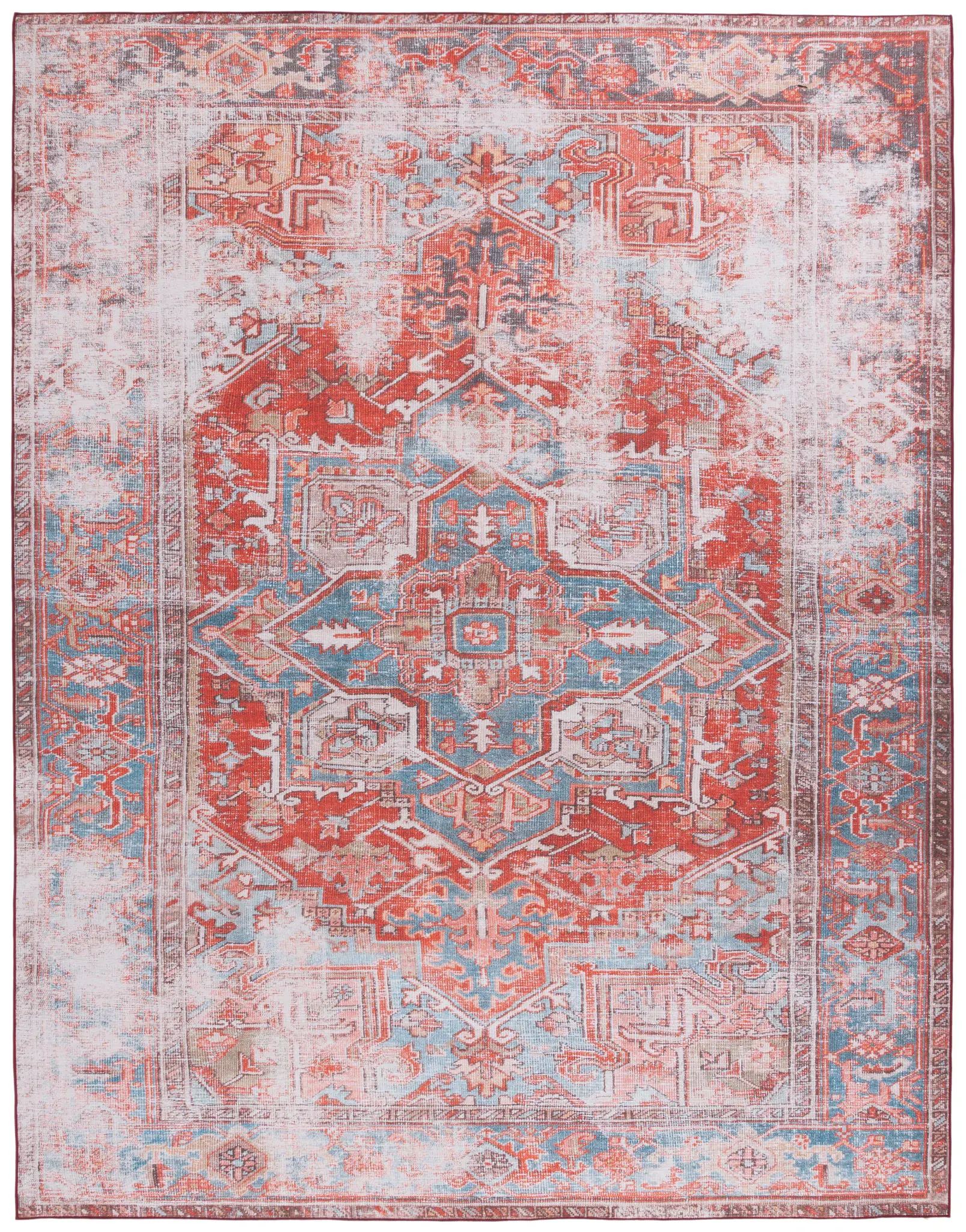 Tucson Distressed Tribal Stepped Medallion Washable Rug
