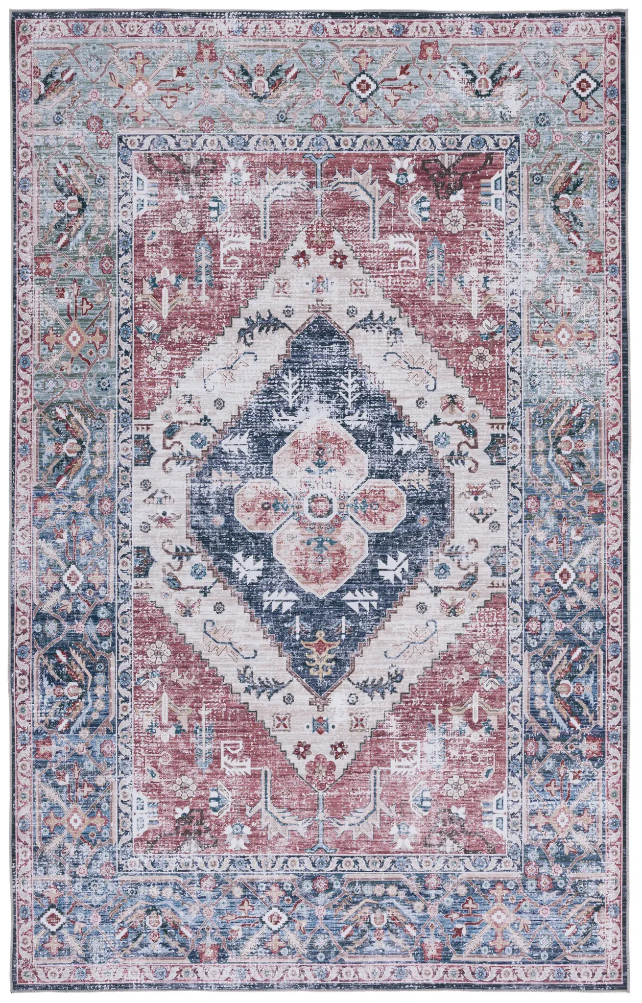 Tucson Nested Stepped Diamond Medallion Washable Rug