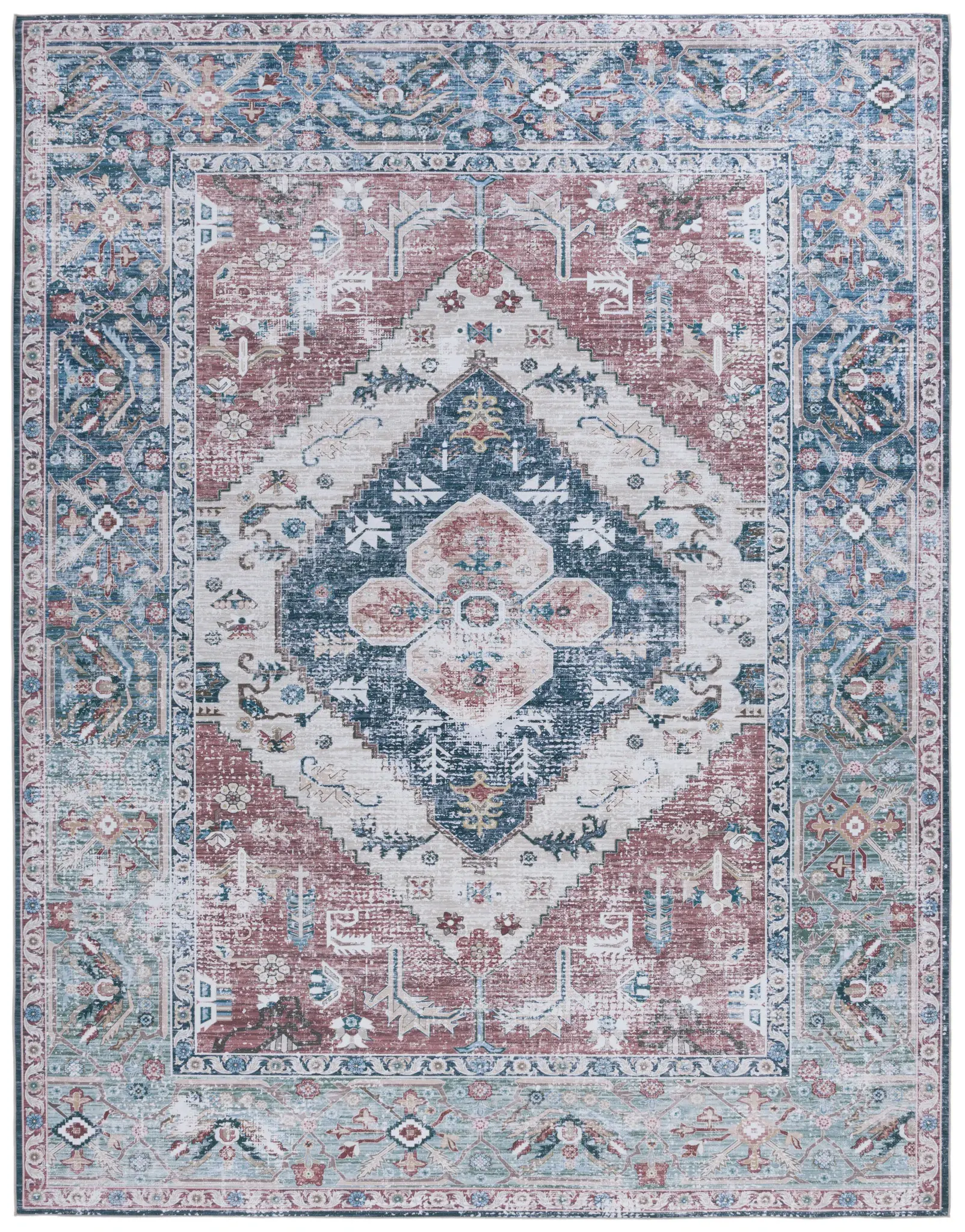 Tucson Nested Stepped Diamond Medallion Washable Rug