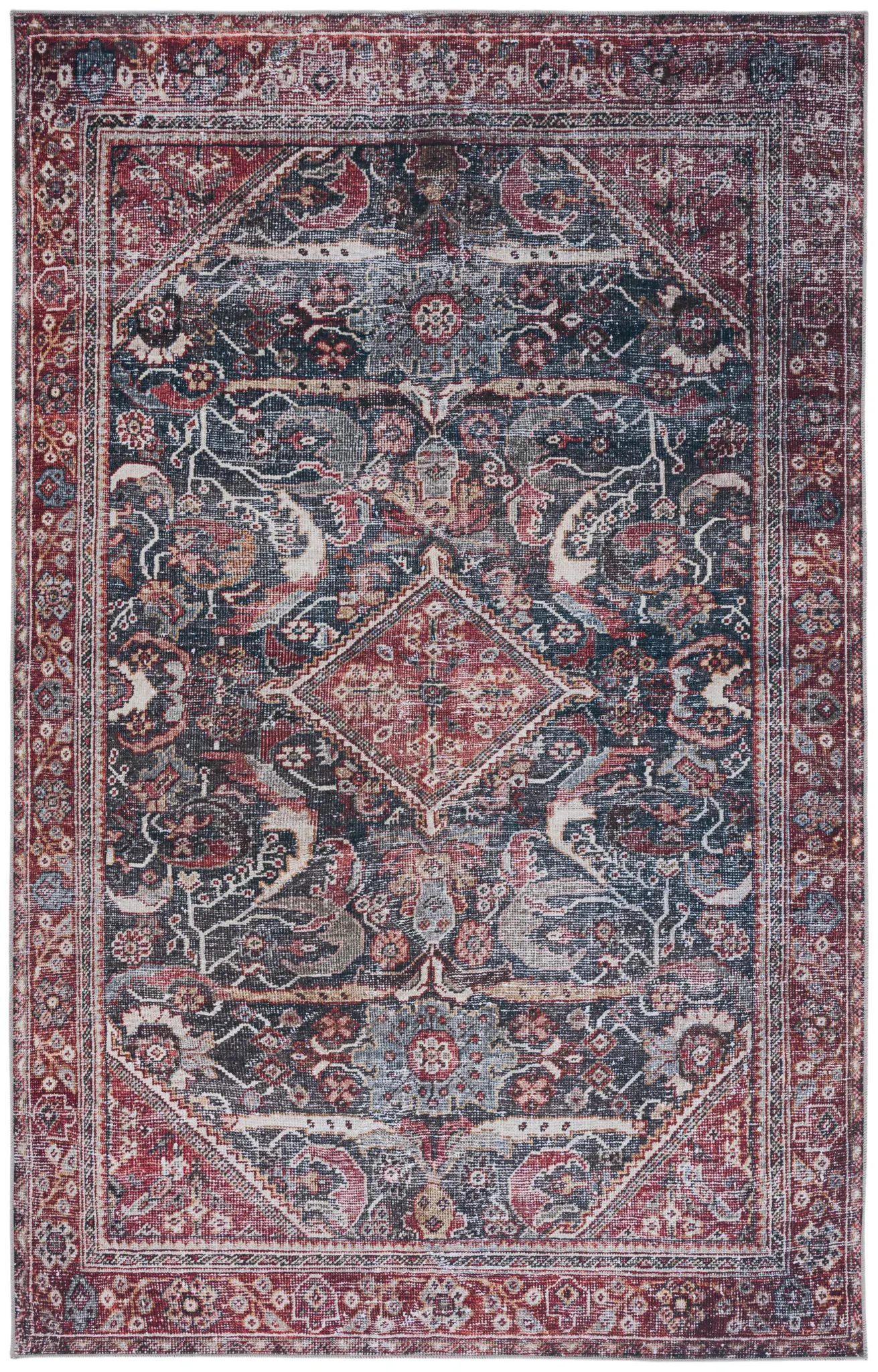 Tucson Traditional Diamond Scroll Medallion Washable Rug