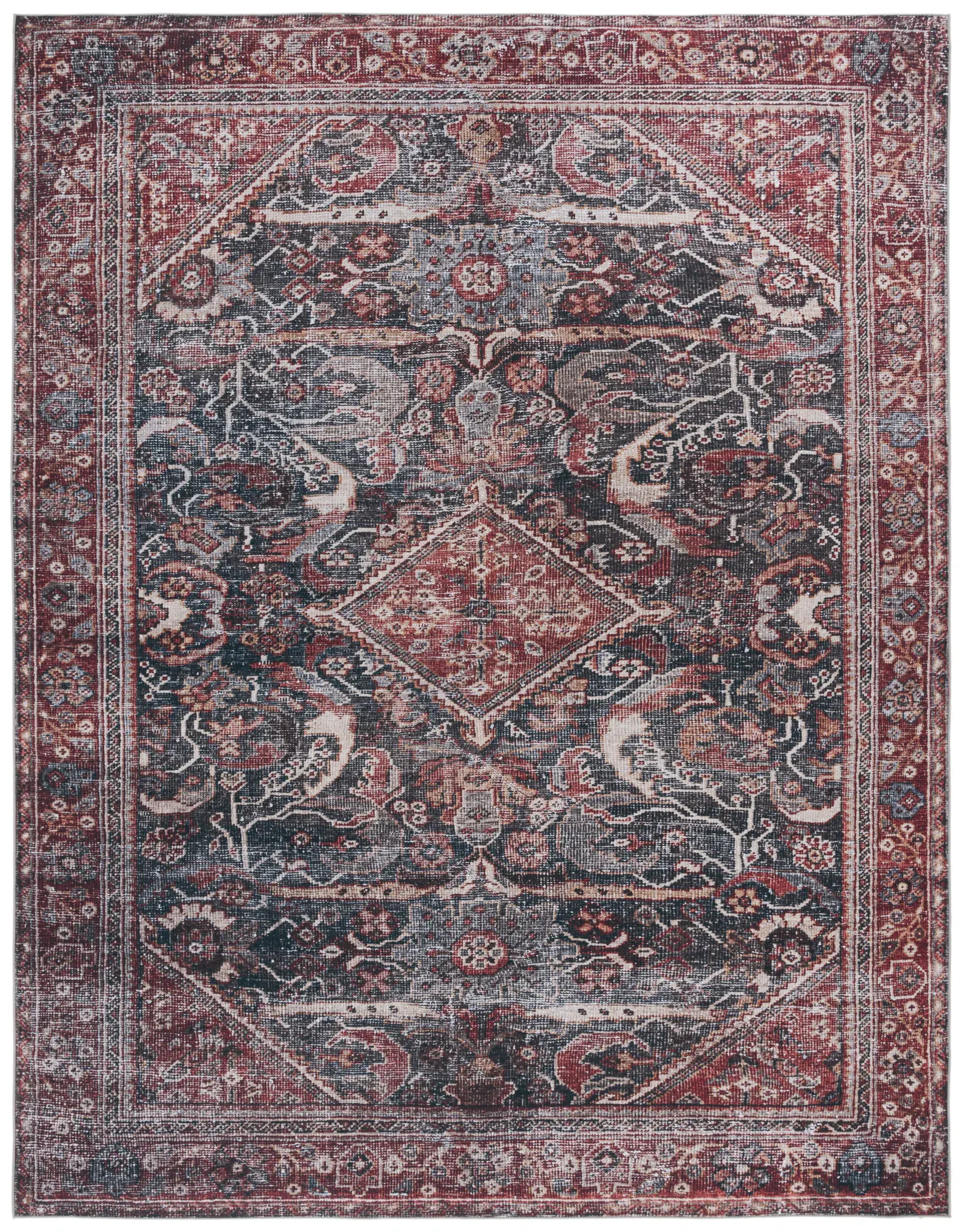 Tucson Traditional Diamond Scroll Medallion Washable Rug