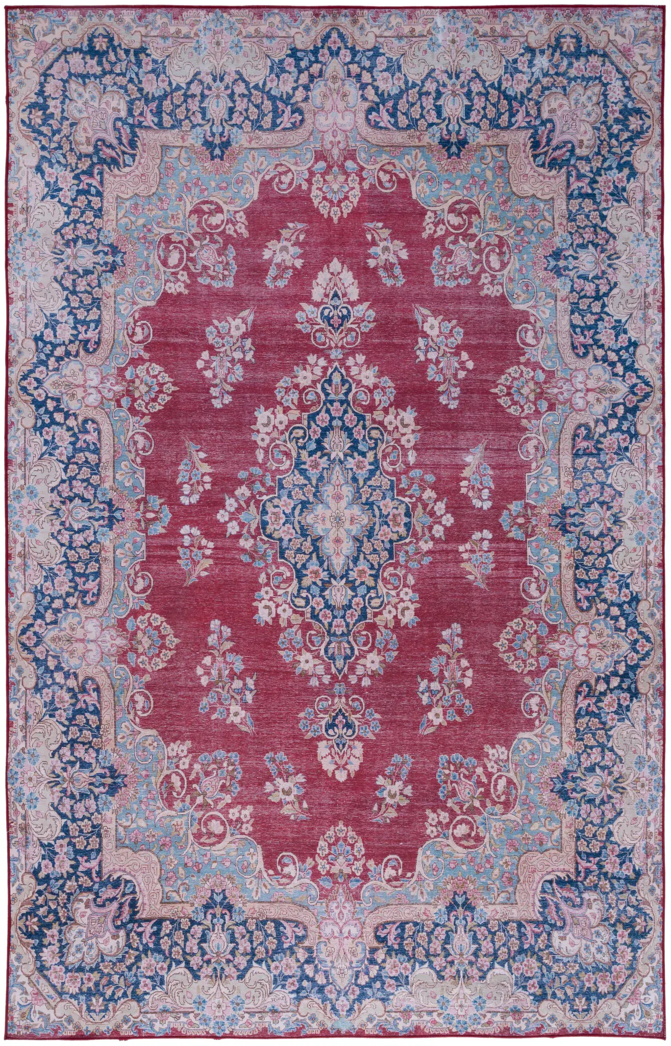 Tucson Vintage Floral Diamond Medallion Washable Rug