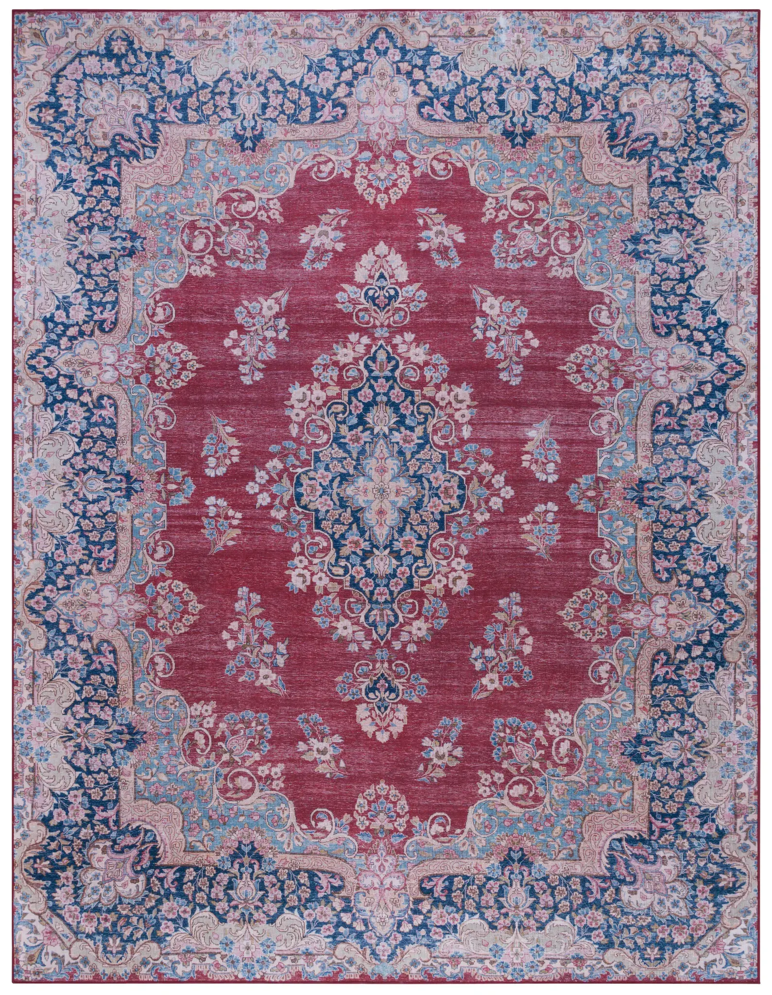 Tucson Vintage Floral Diamond Medallion Washable Rug