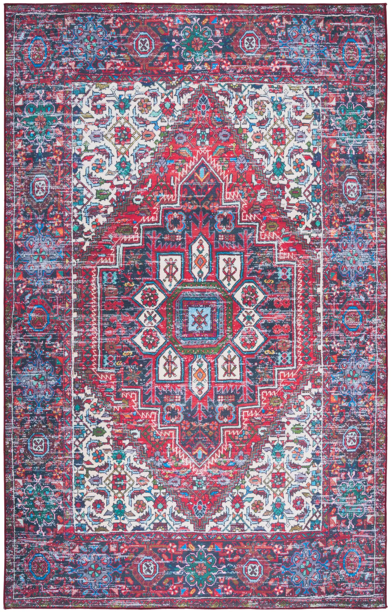 Tucson Geometric Diamond Medallion Border Washable Rug