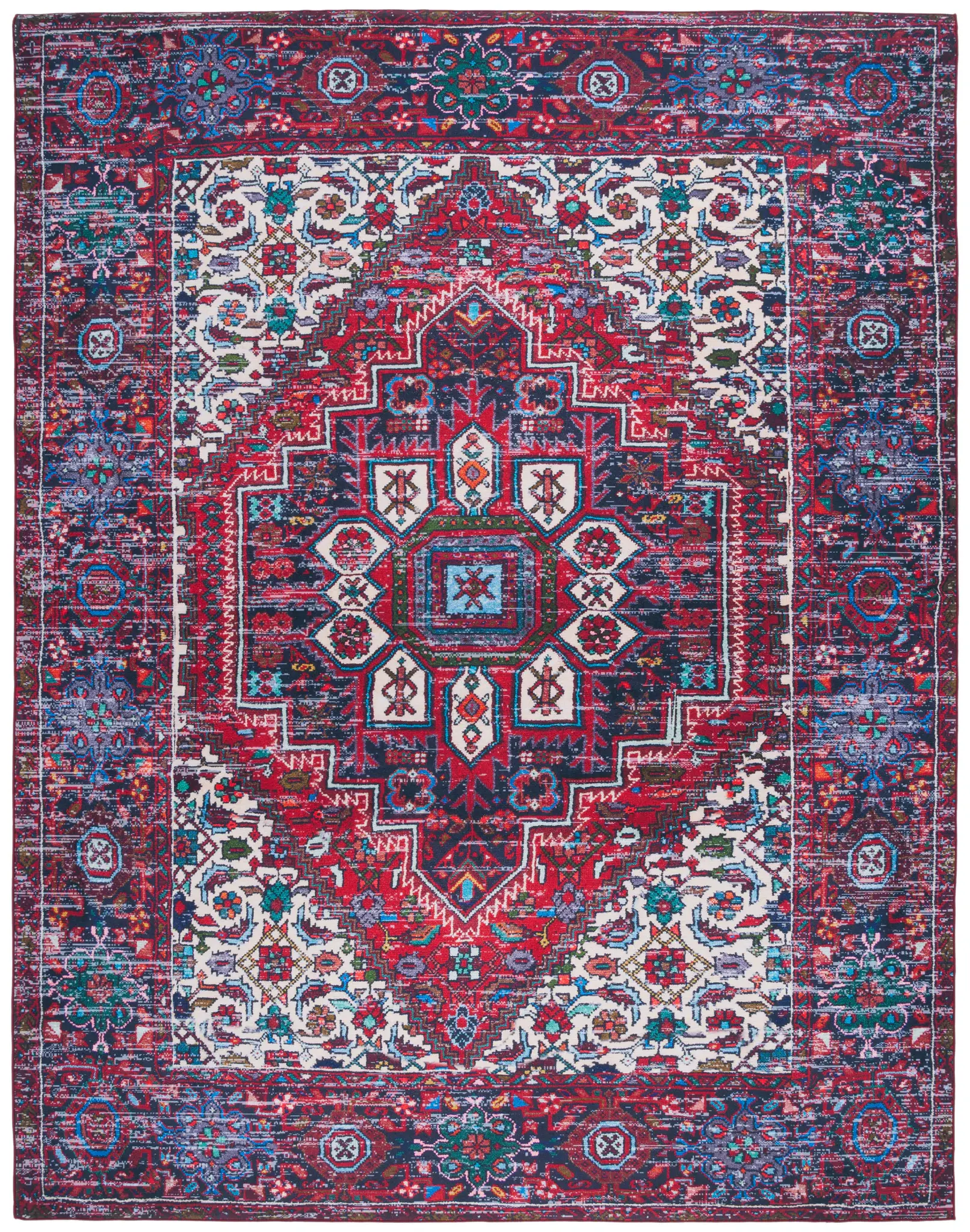 Tucson Geometric Diamond Medallion Border Washable Rug