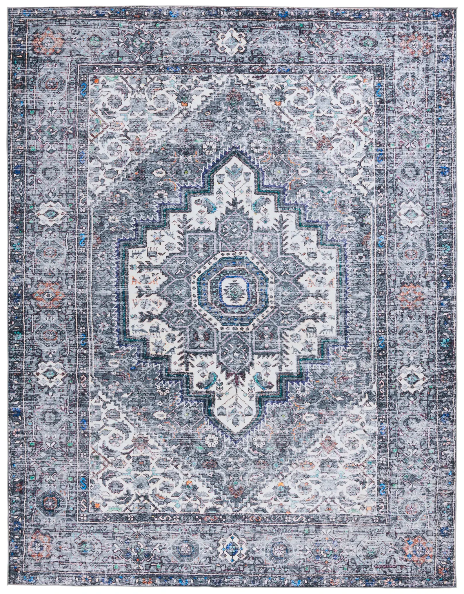 Tucson Stepped Diamond Medallion Washable Rug