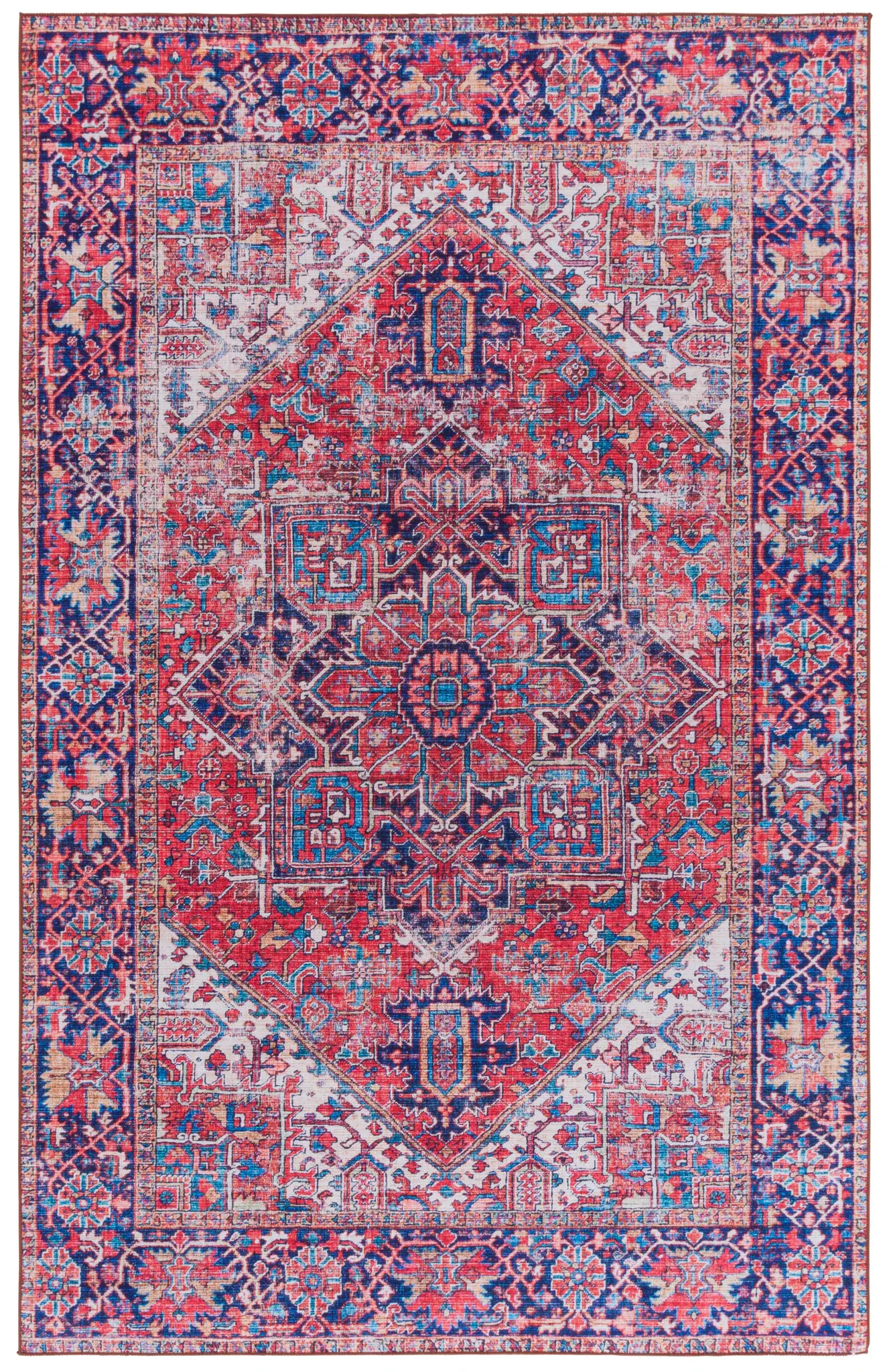 Tucson Distressed Star Medallion Border Washable Rug